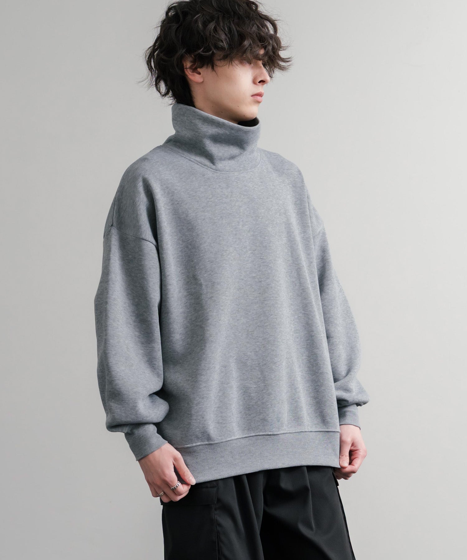 コットンタッチ裏起毛ドルマンスリーブハイネックトレーナースウェット 14983