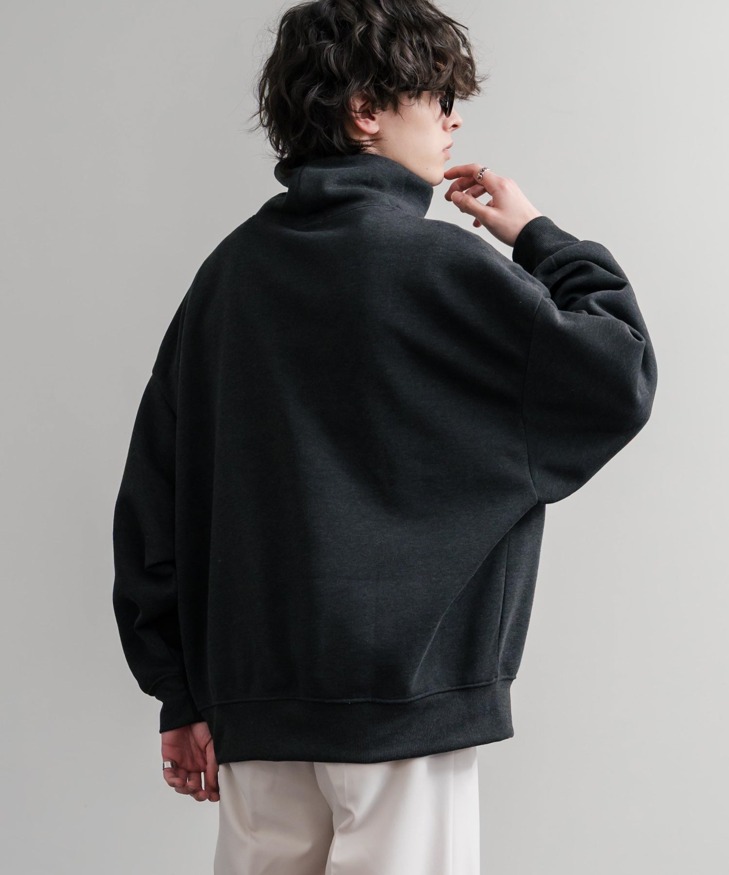 コットンタッチ裏起毛ドルマンスリーブハイネックトレーナースウェット 14983