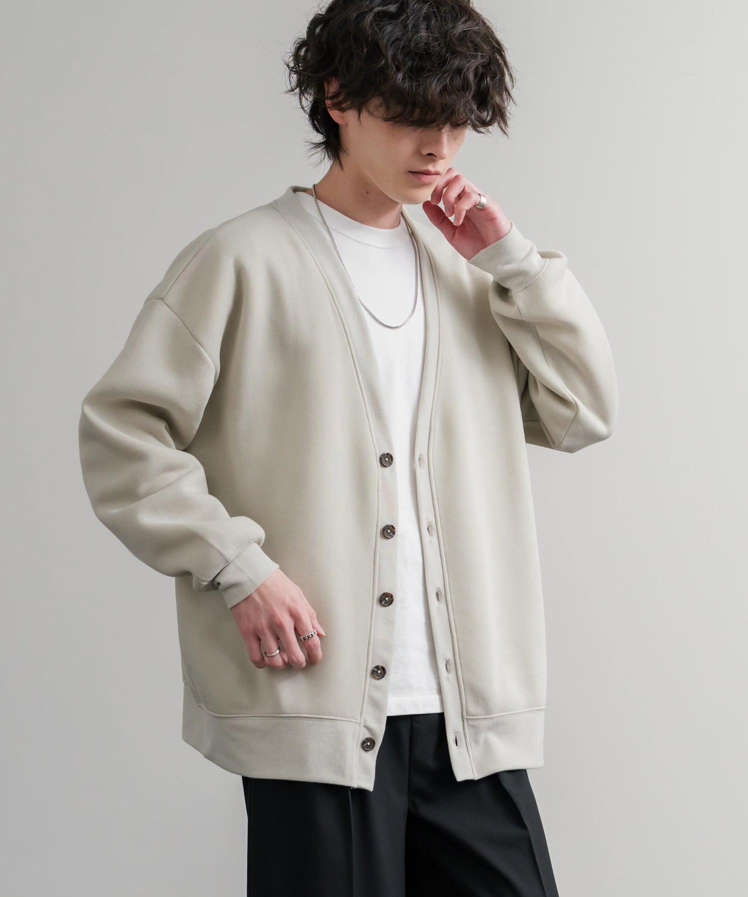 コットンタッチ裏起毛Vネックカーディガン 14984