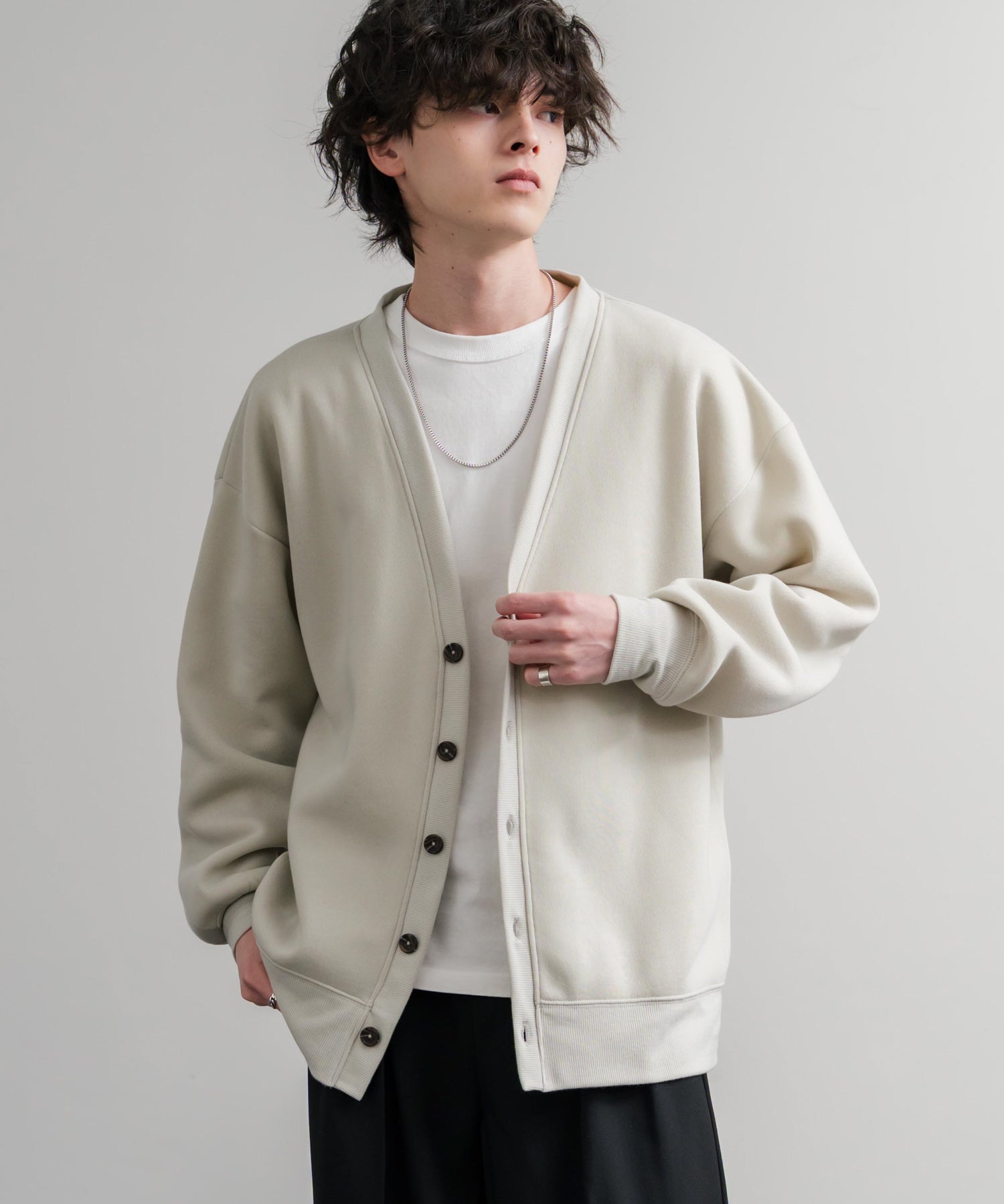 コットンタッチ裏起毛Vネックカーディガン 14984