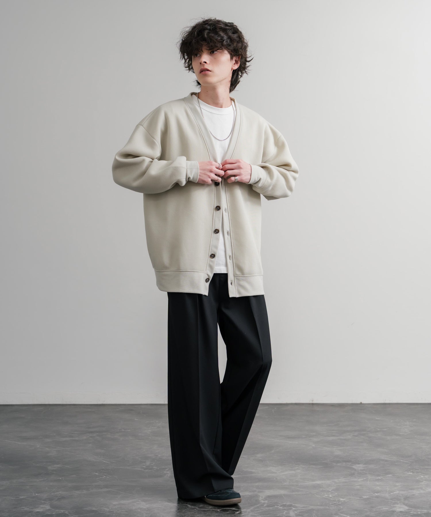 コットンタッチ裏起毛Vネックカーディガン 14984