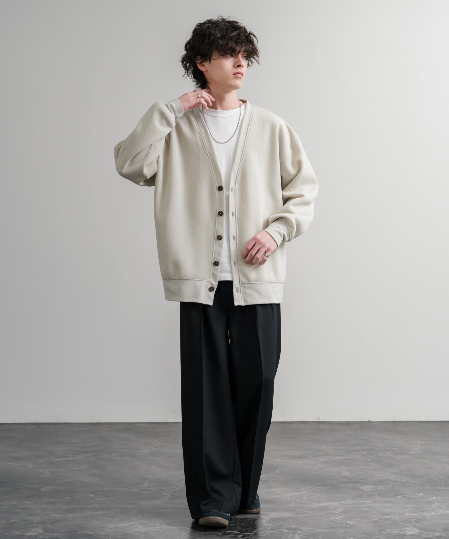 コットンタッチ裏起毛Vネックカーディガン 14984