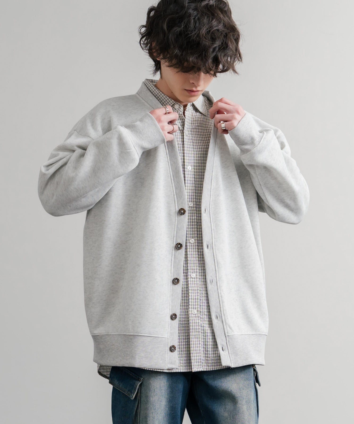 コットンタッチ裏起毛Vネックカーディガン 14984