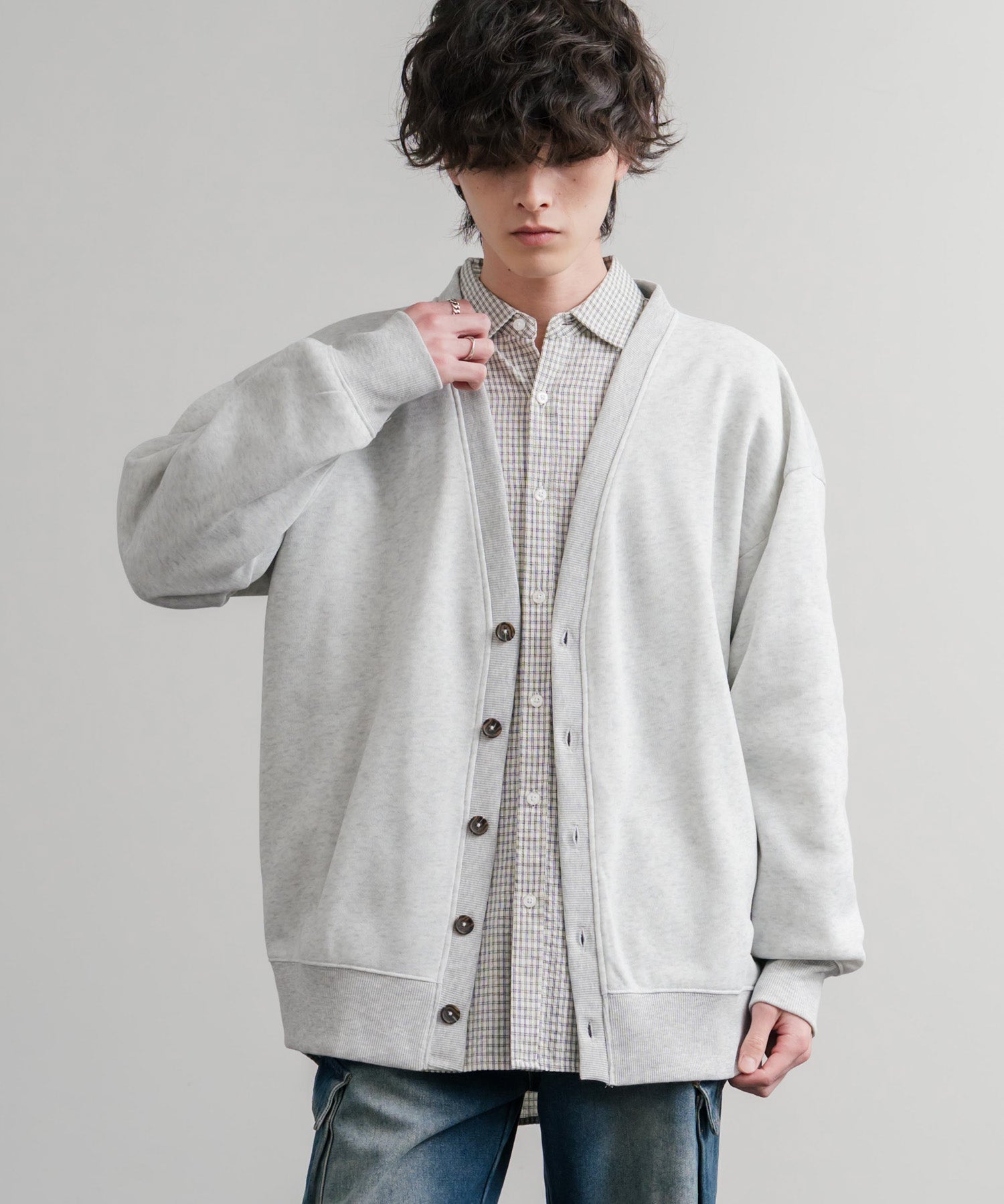 コットンタッチ裏起毛Vネックカーディガン 14984