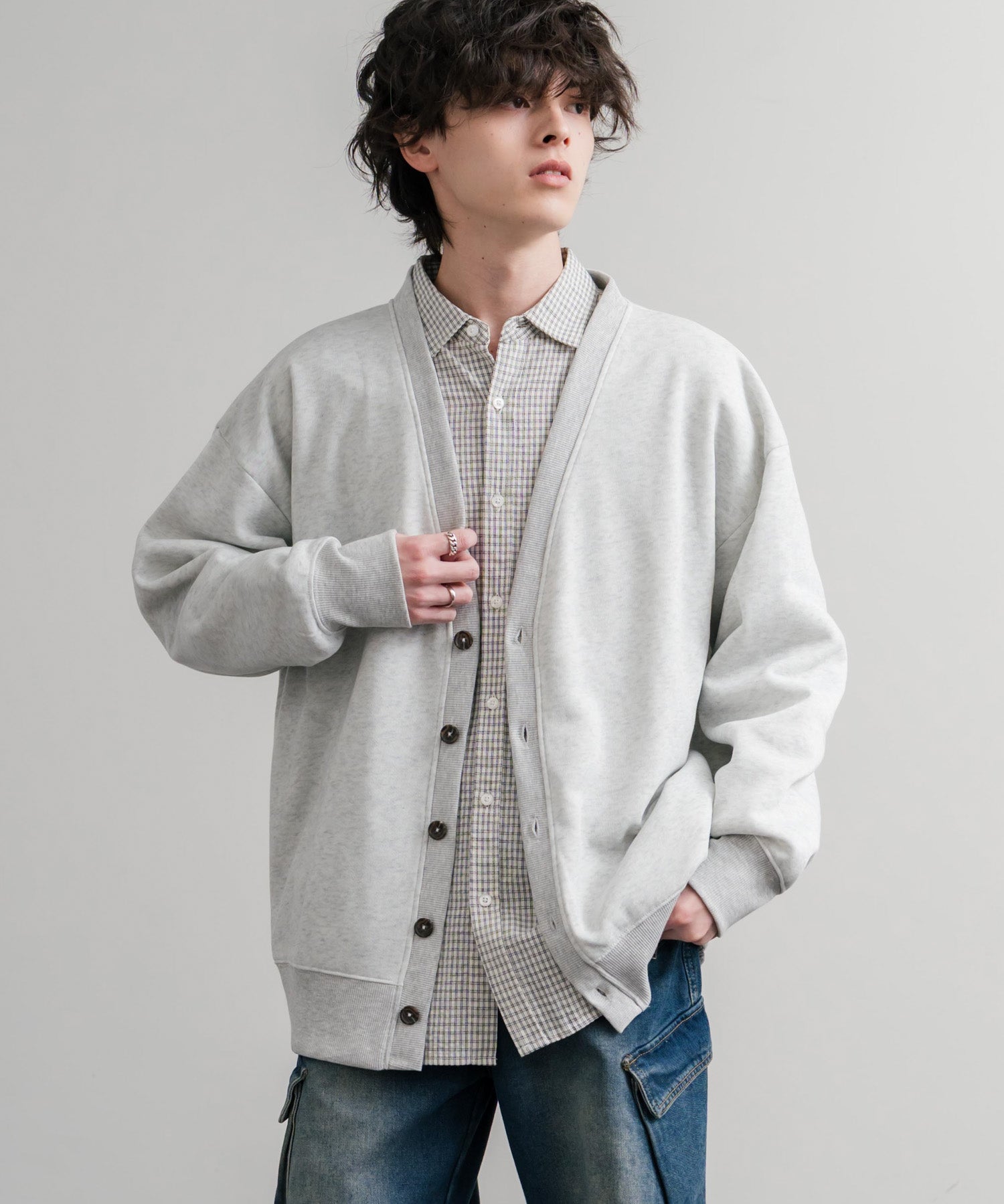 コットンタッチ裏起毛Vネックカーディガン 14984