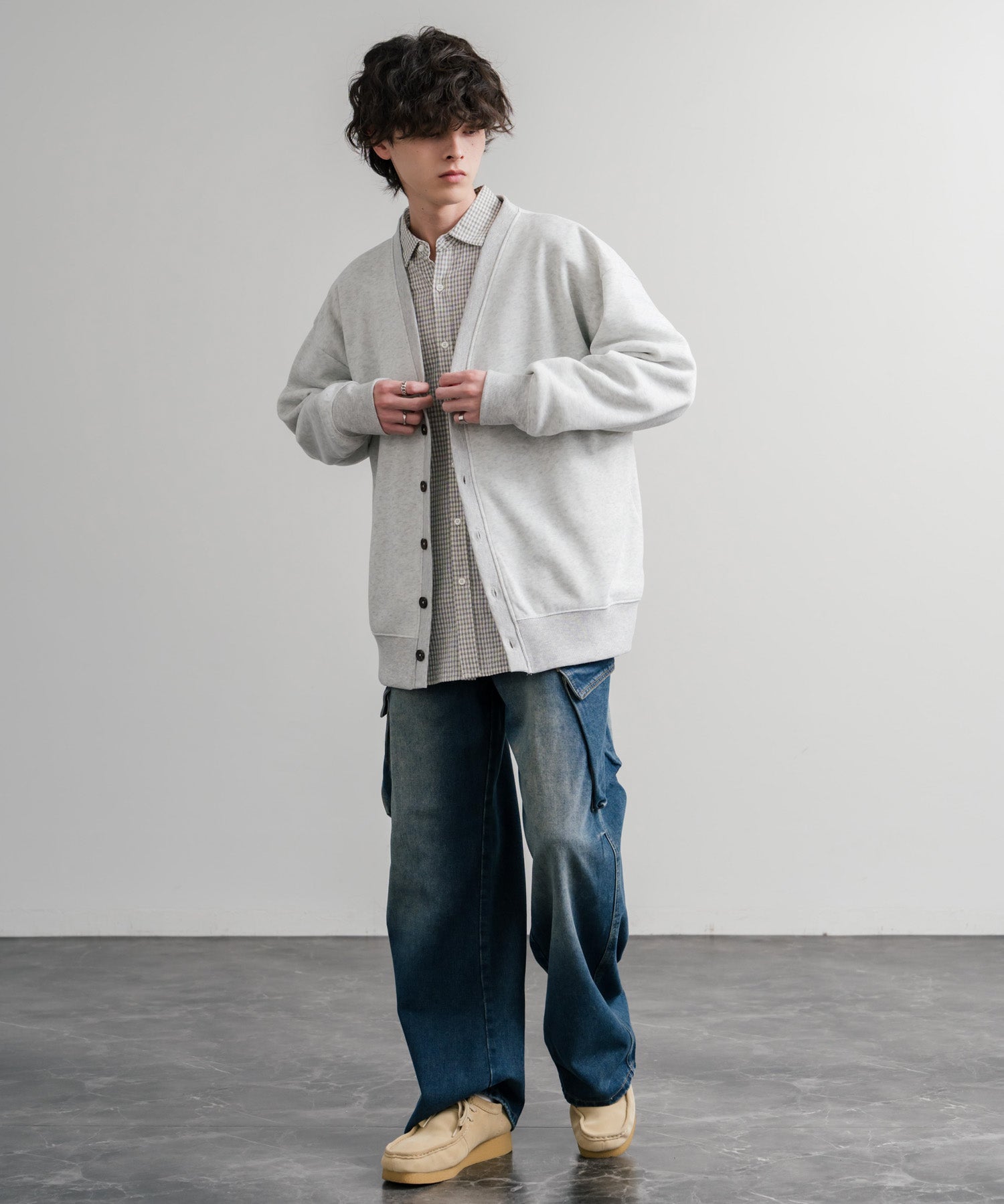 コットンタッチ裏起毛Vネックカーディガン 14984