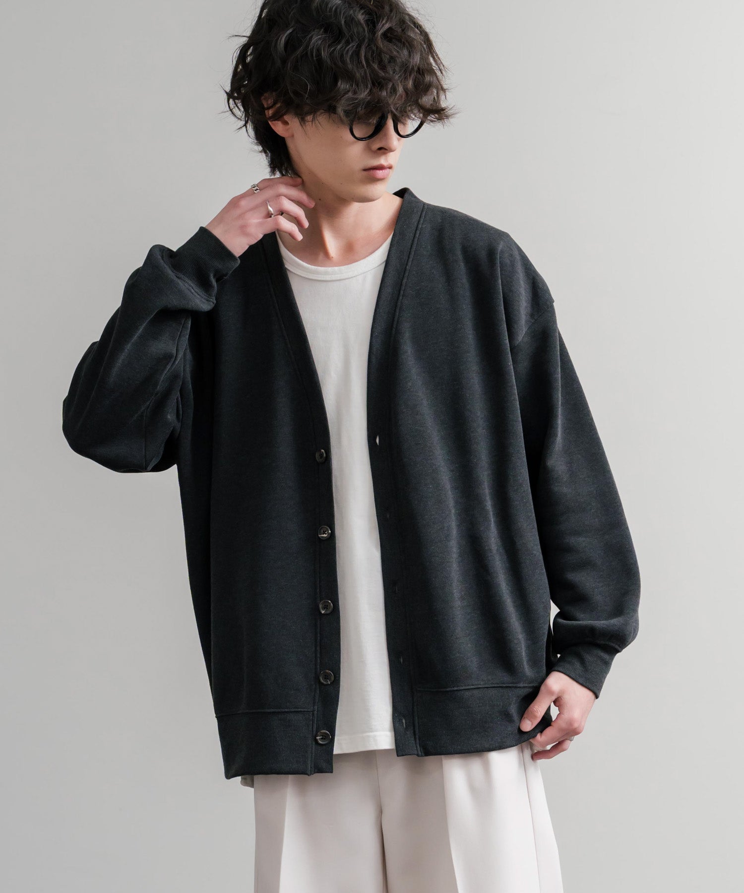 コットンタッチ裏起毛Vネックカーディガン 14984