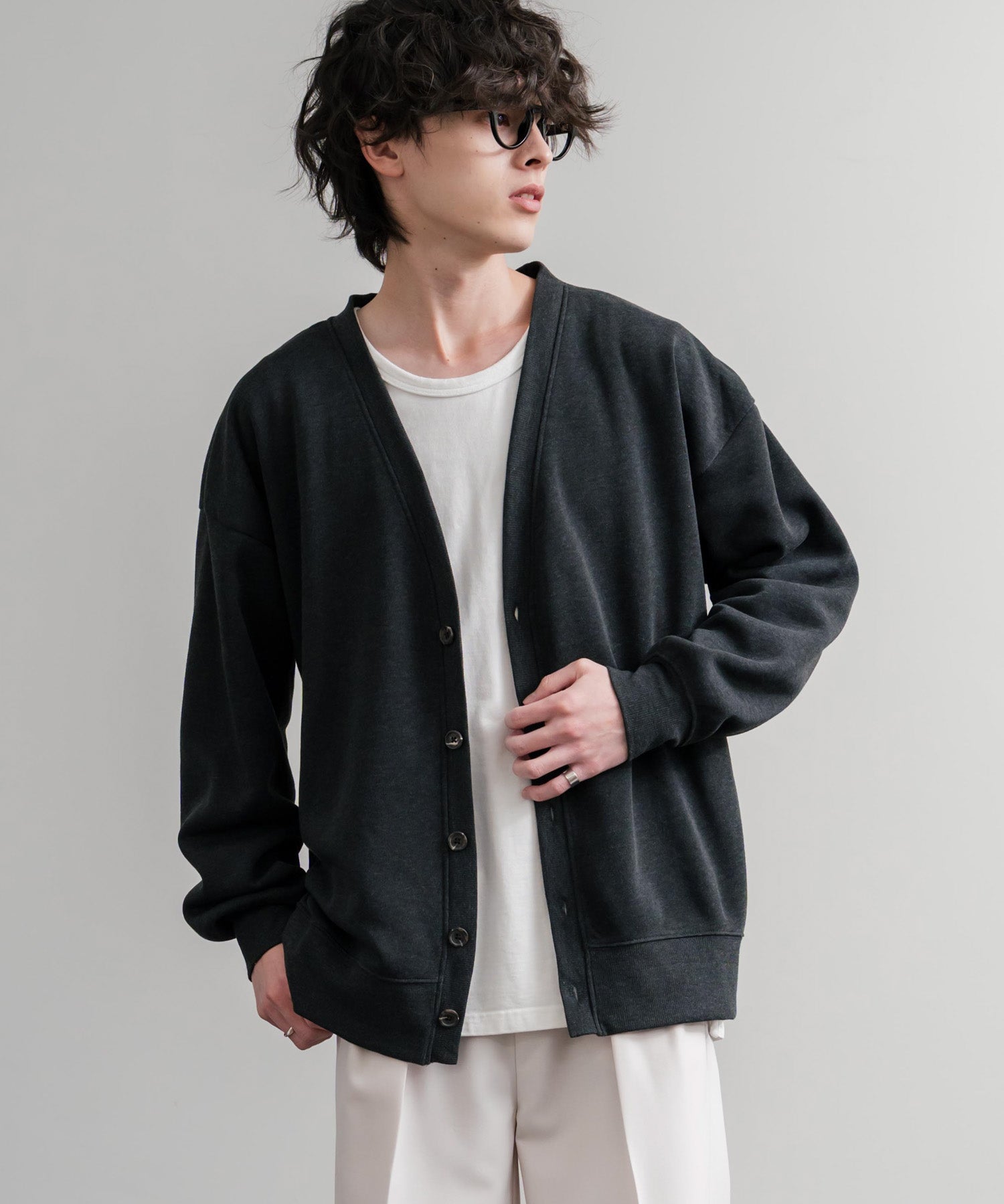 コットンタッチ裏起毛Vネックカーディガン 14984