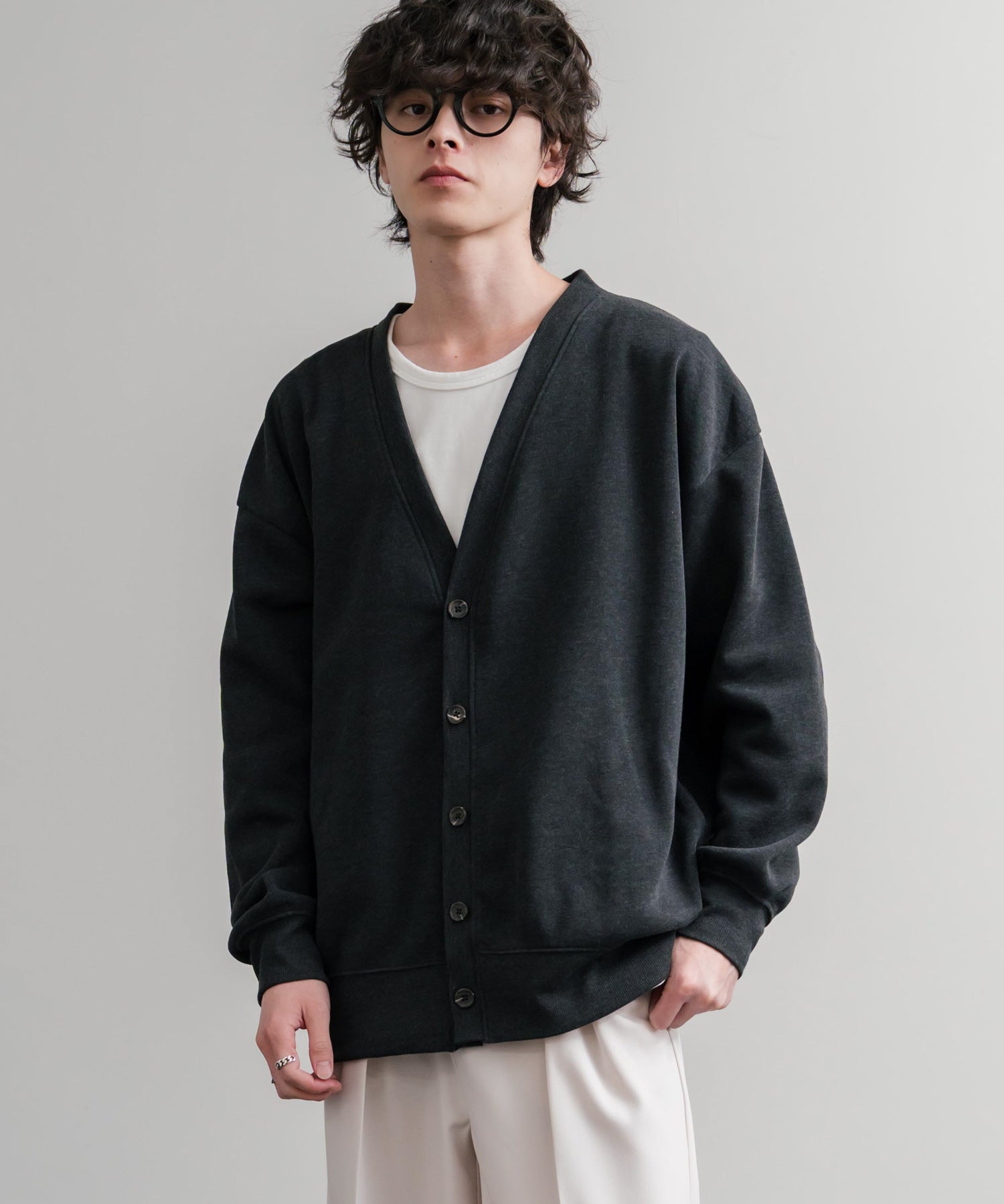 コットンタッチ裏起毛Vネックカーディガン 14984