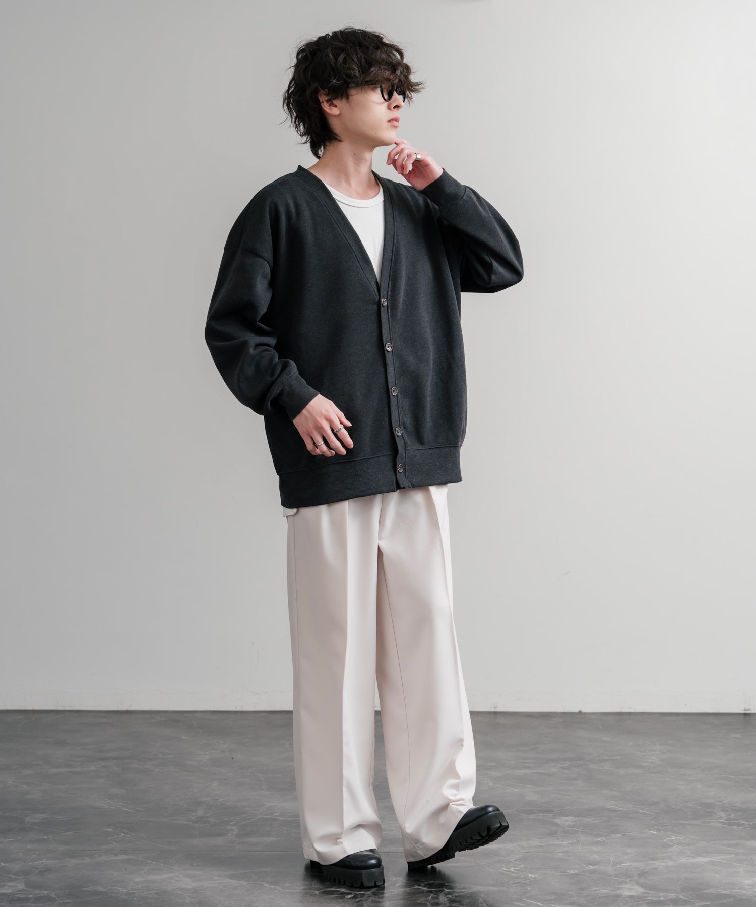 コットンタッチ裏起毛Vネックカーディガン 14984