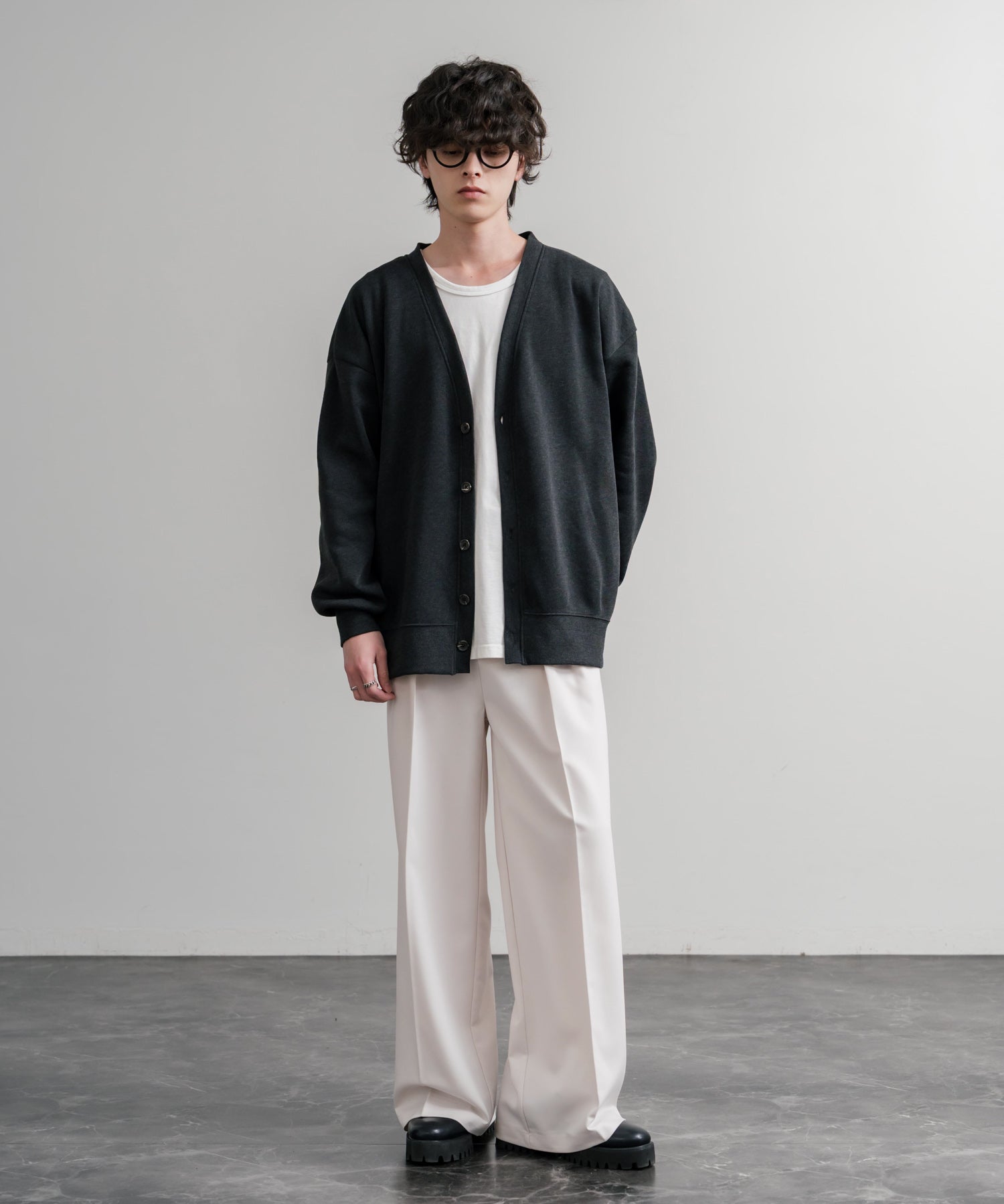 コットンタッチ裏起毛Vネックカーディガン 14984