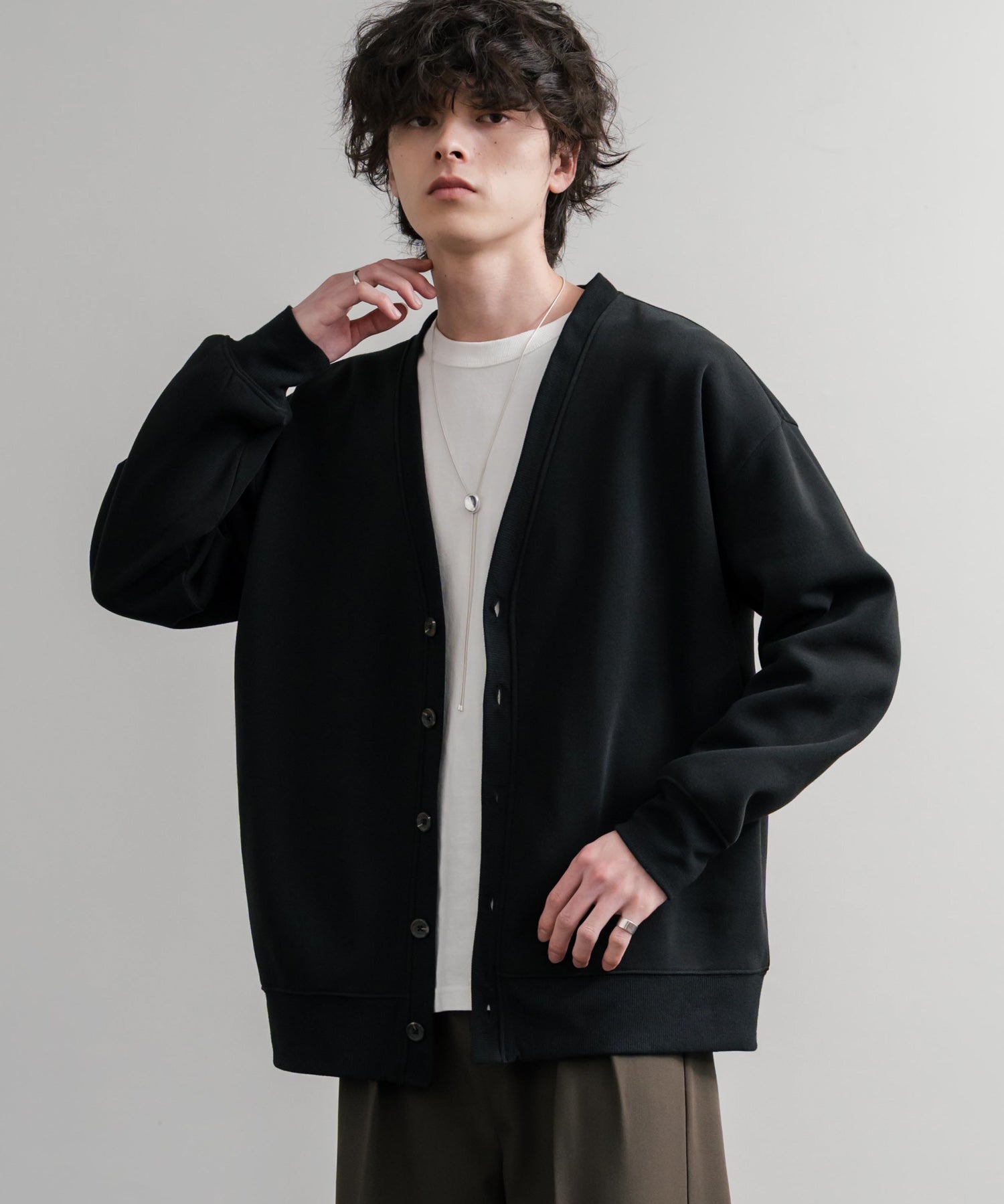 コットンタッチ裏起毛Vネックカーディガン 14984