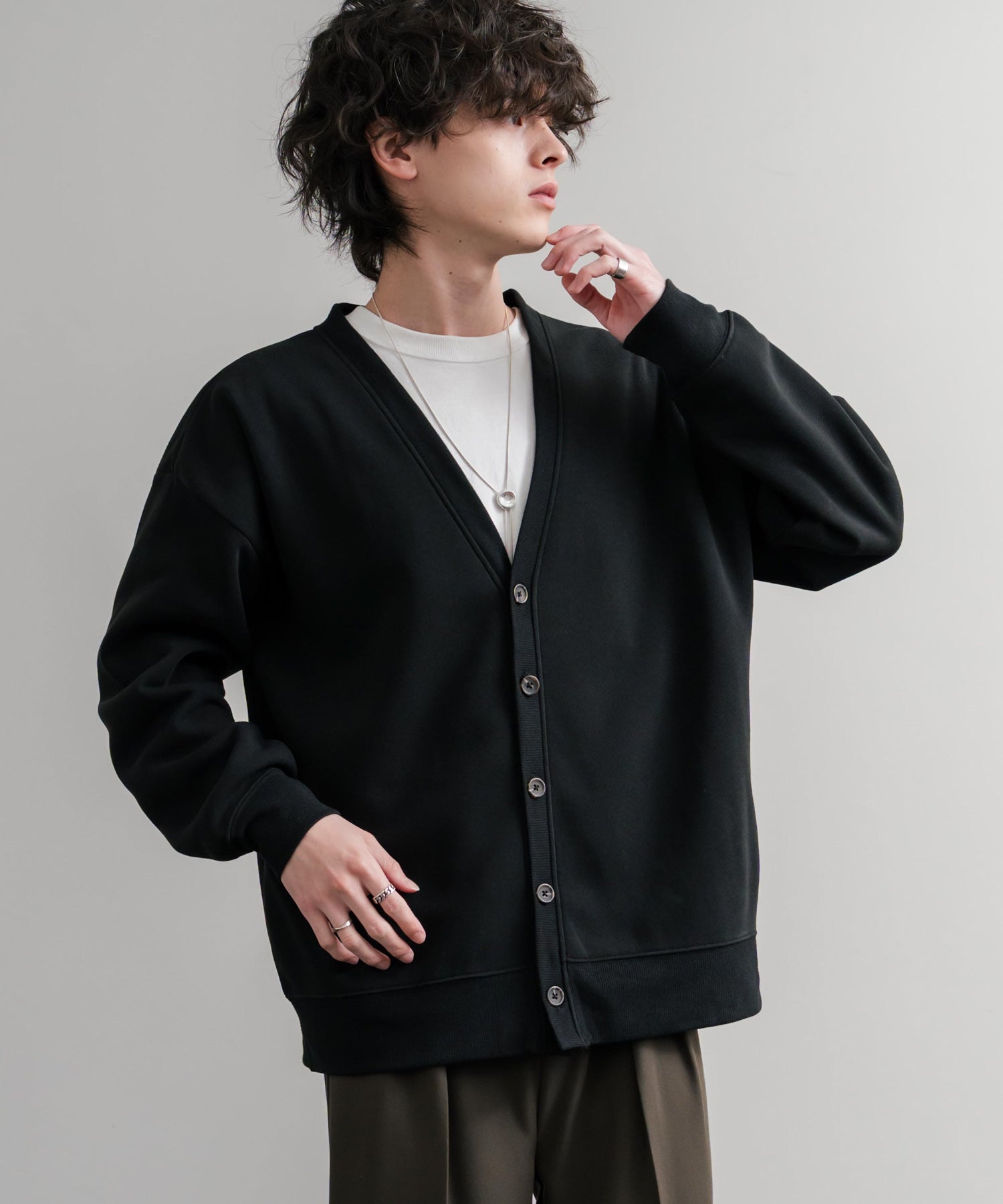 コットンタッチ裏起毛Vネックカーディガン 14984