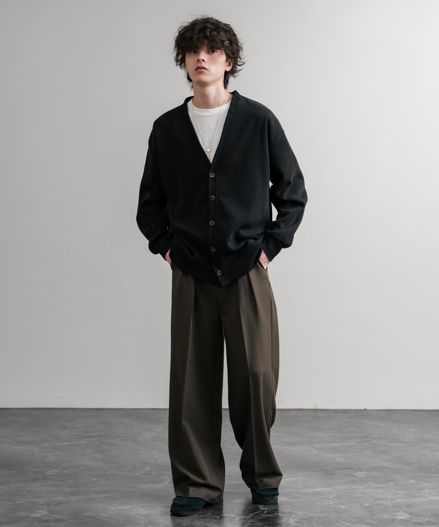 コットンタッチ裏起毛Vネックカーディガン 14984