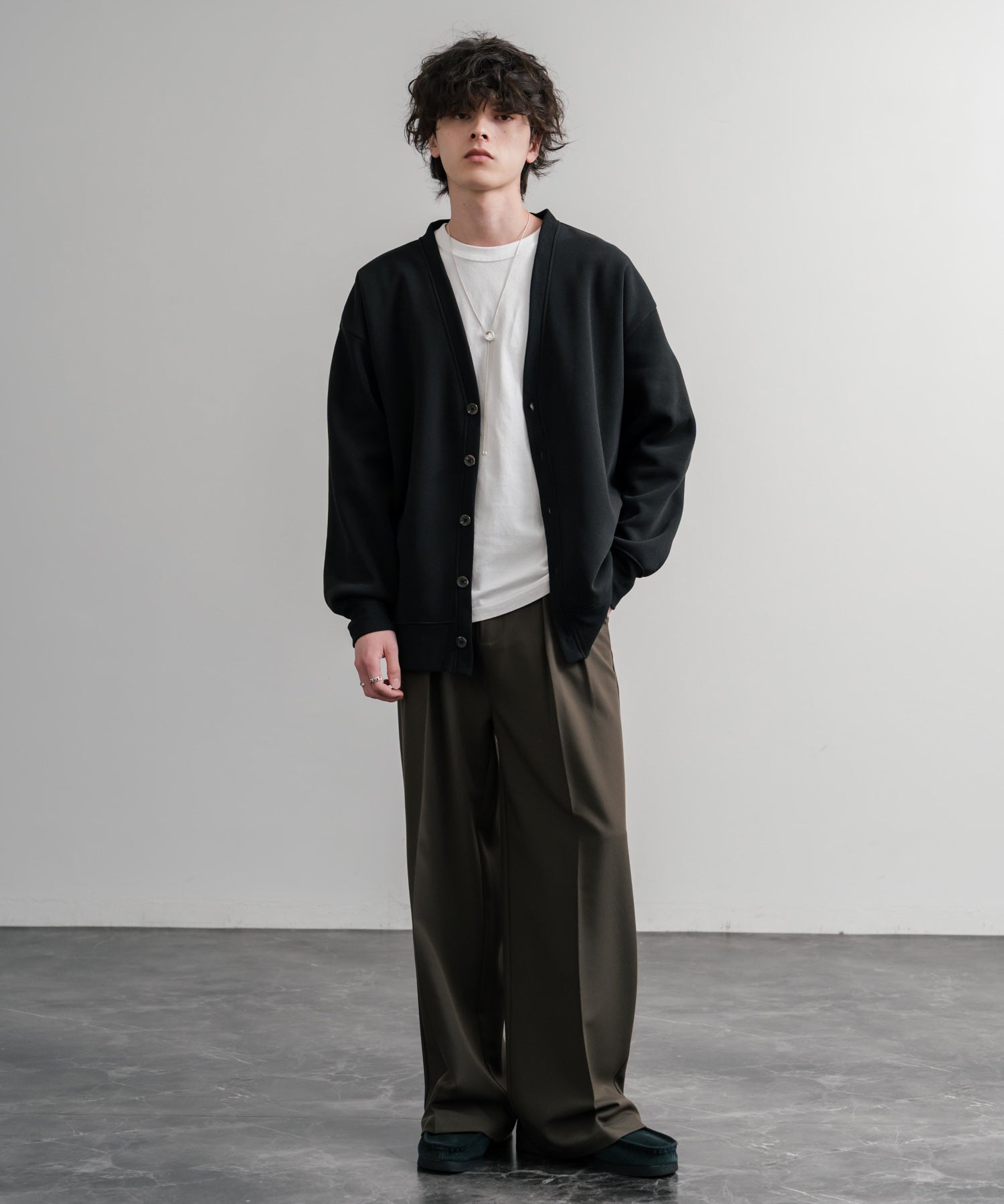 コットンタッチ裏起毛Vネックカーディガン 14984