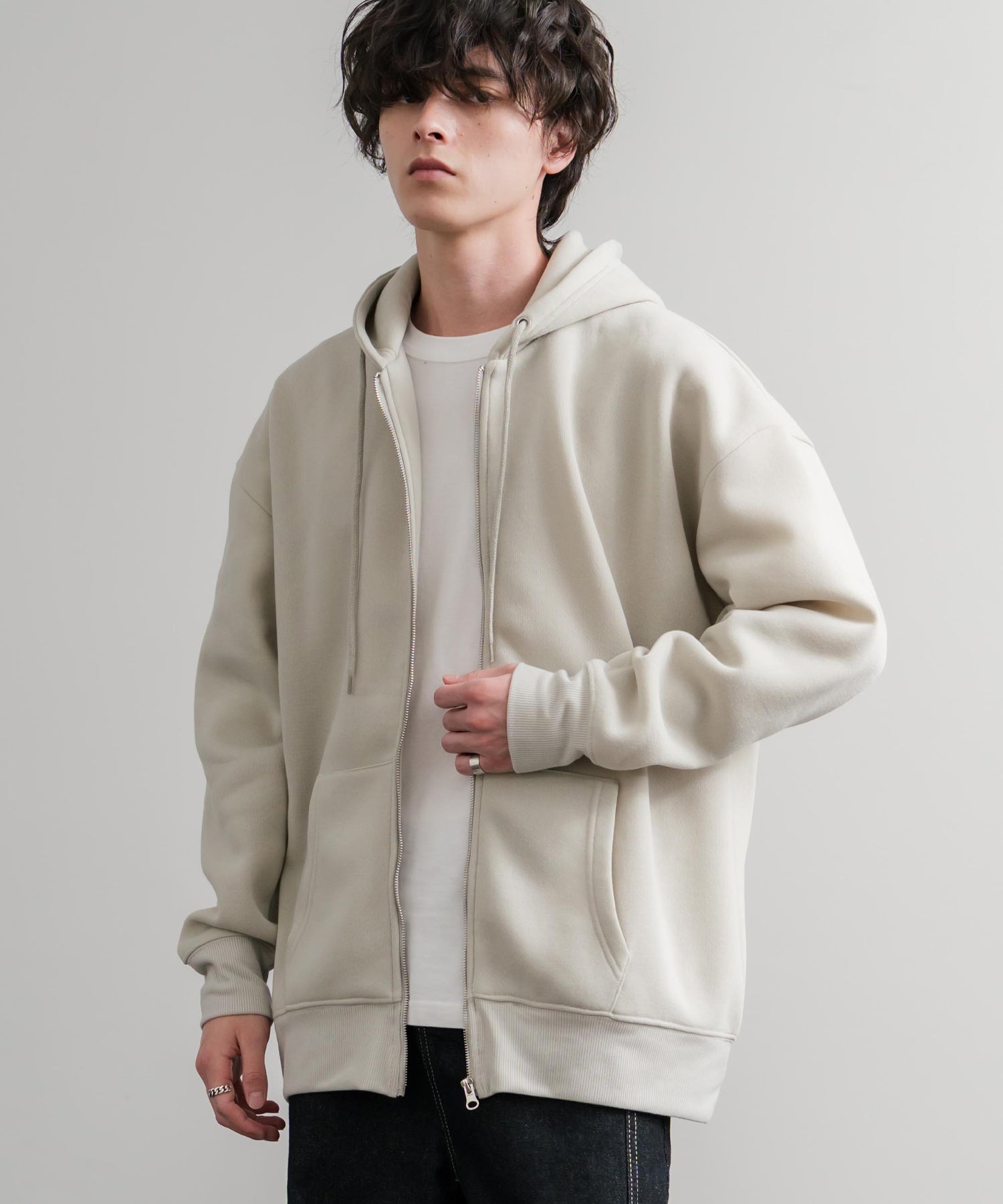 オーバーサイズ裏起毛フルジップ綿タッチパーカー 14987