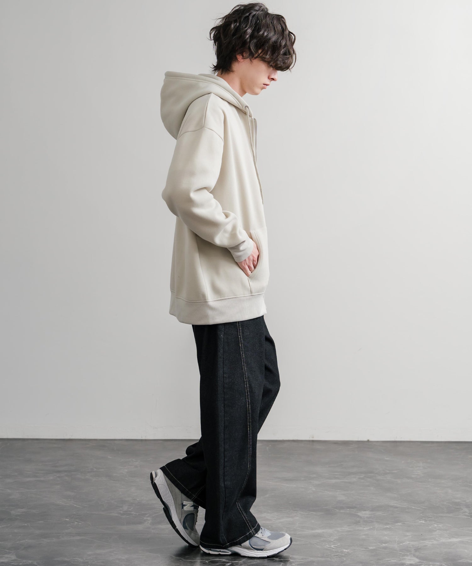 オーバーサイズ裏起毛フルジップ綿タッチパーカー 14987