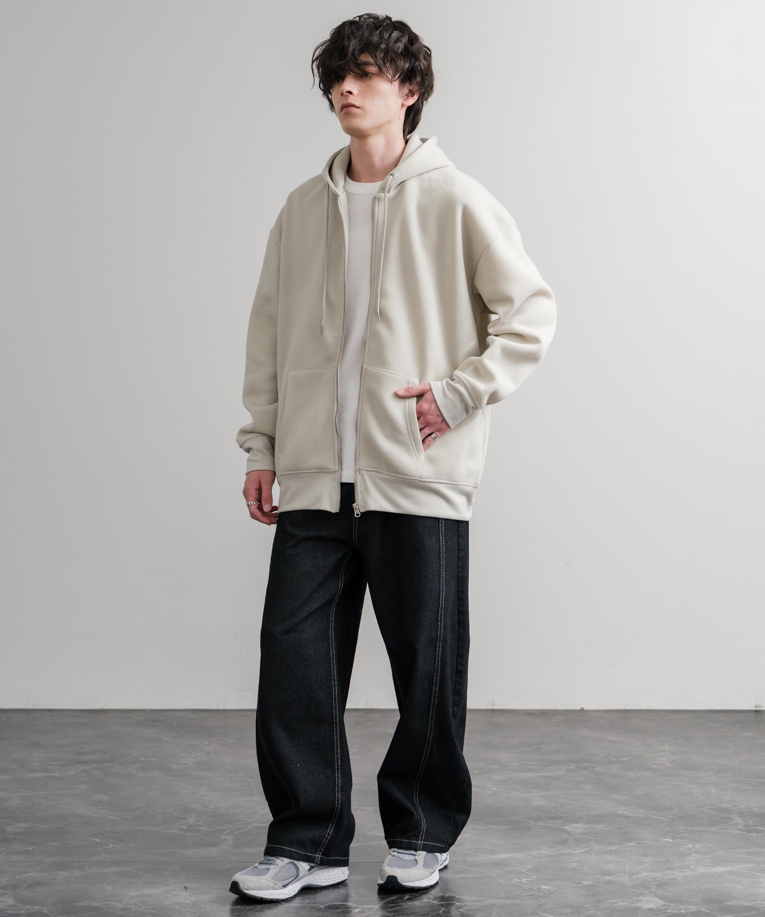 オーバーサイズ裏起毛フルジップ綿タッチパーカー 14987