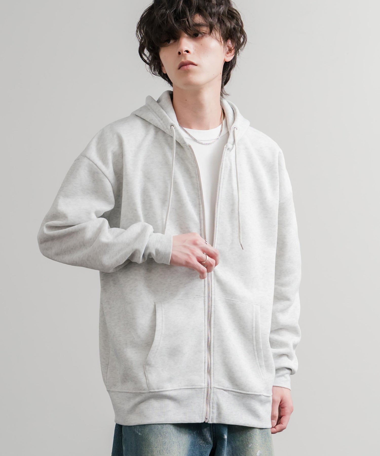 オーバーサイズ裏起毛フルジップ綿タッチパーカー 14987
