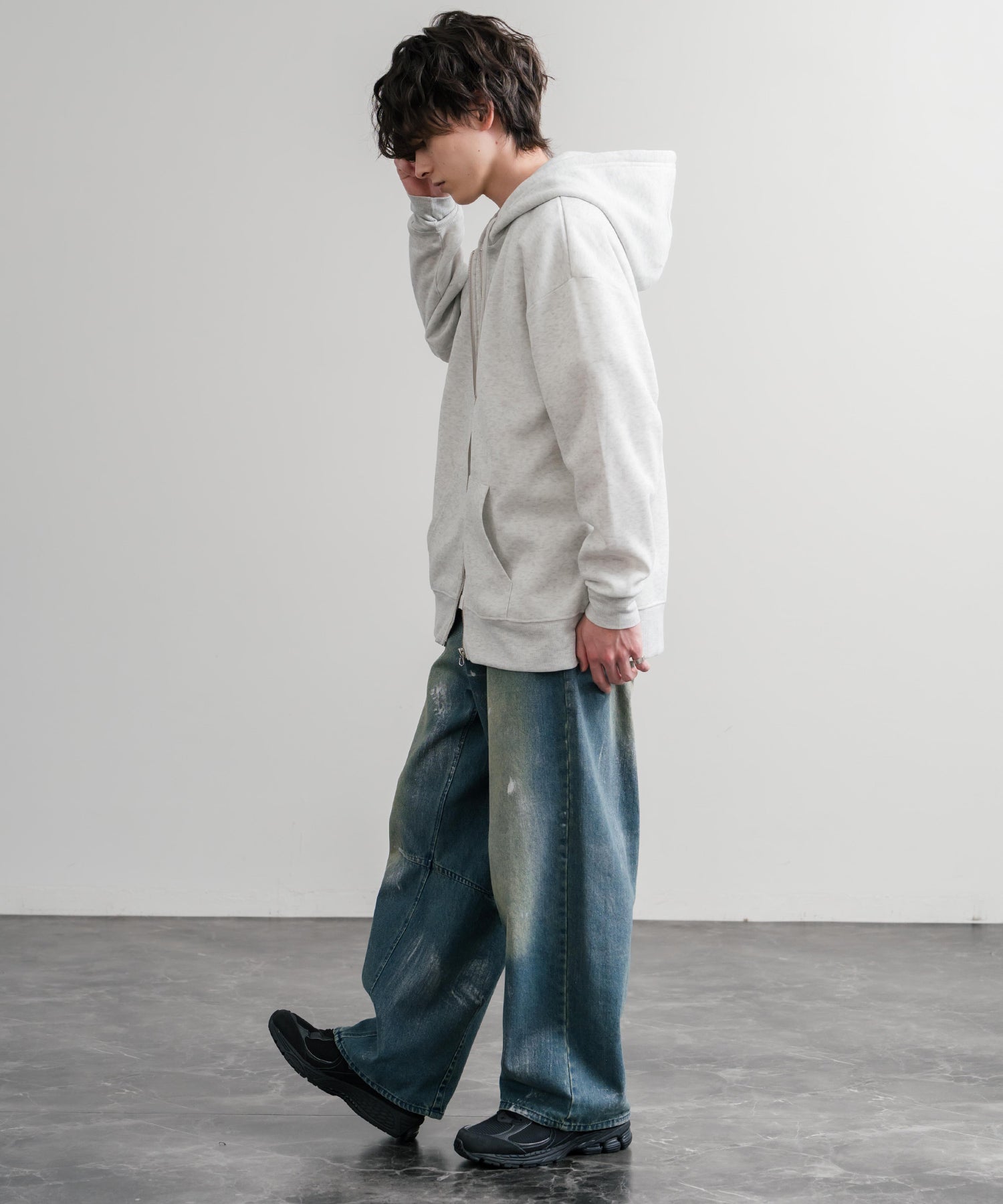 オーバーサイズ裏起毛フルジップ綿タッチパーカー 14987