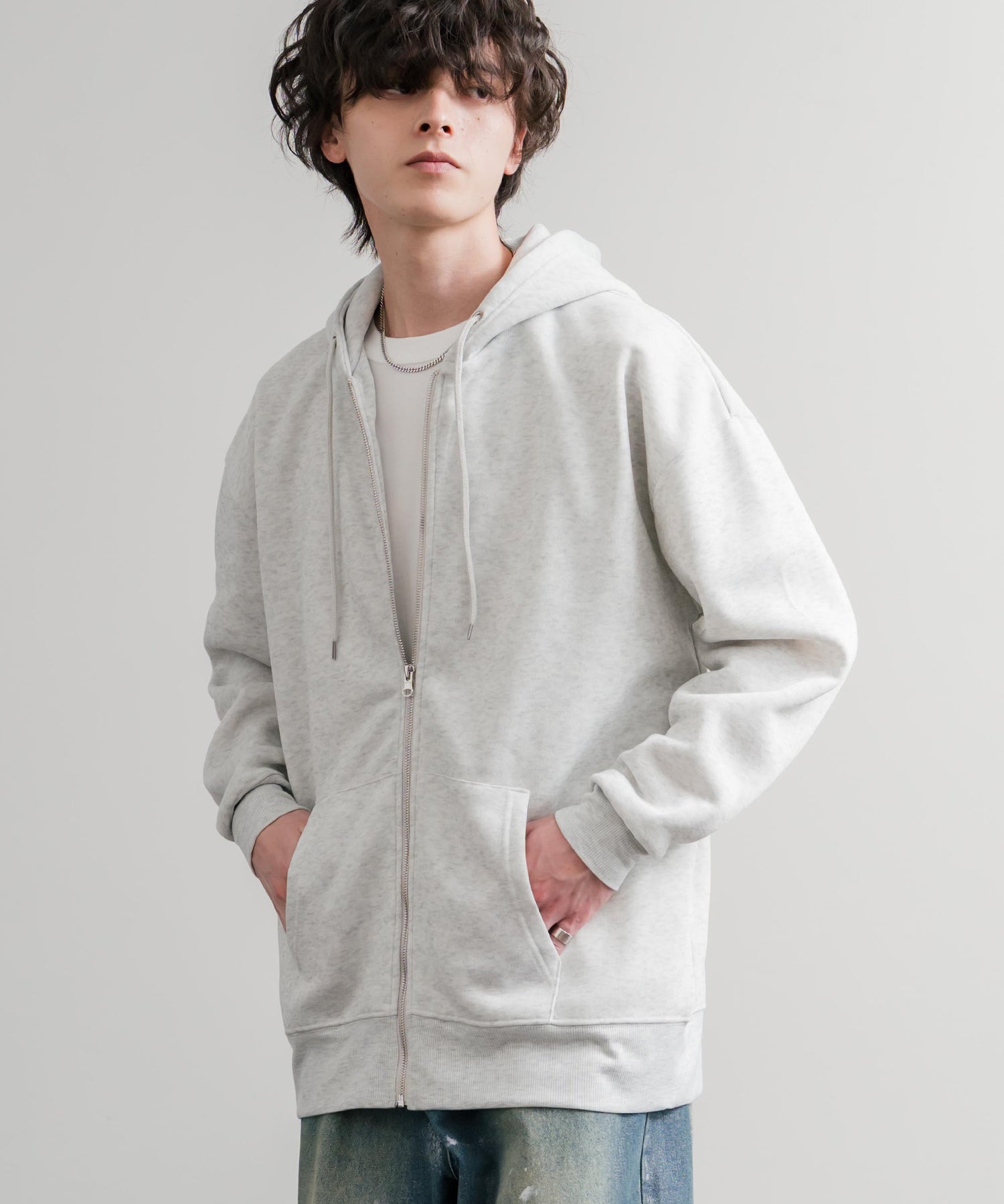 オーバーサイズ裏起毛フルジップ綿タッチパーカー 14987