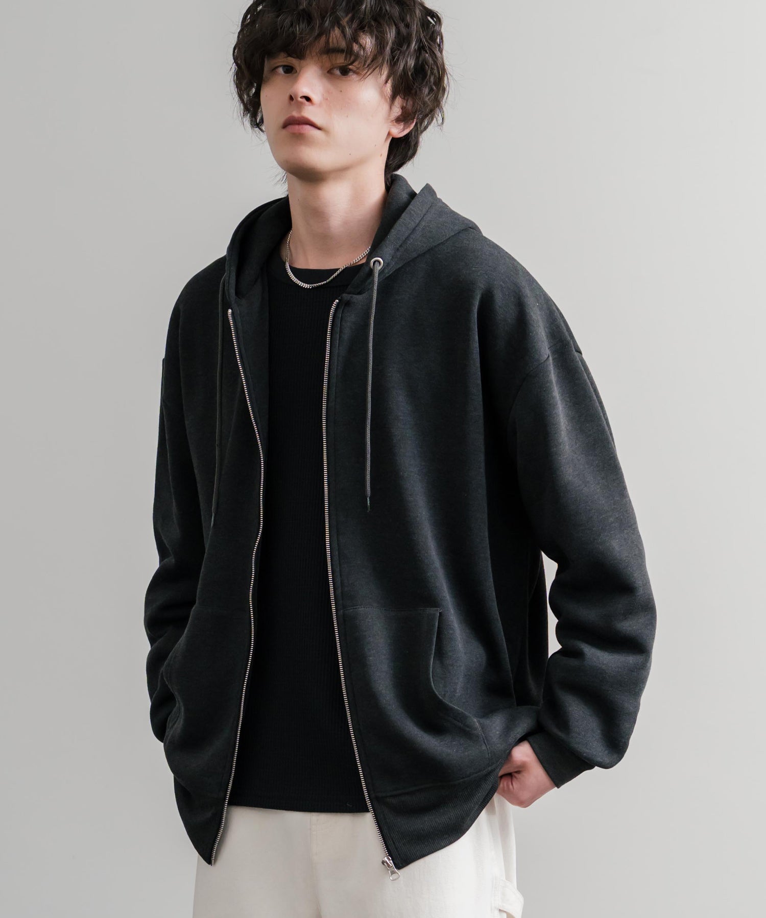 オーバーサイズ裏起毛フルジップ綿タッチパーカー 14987