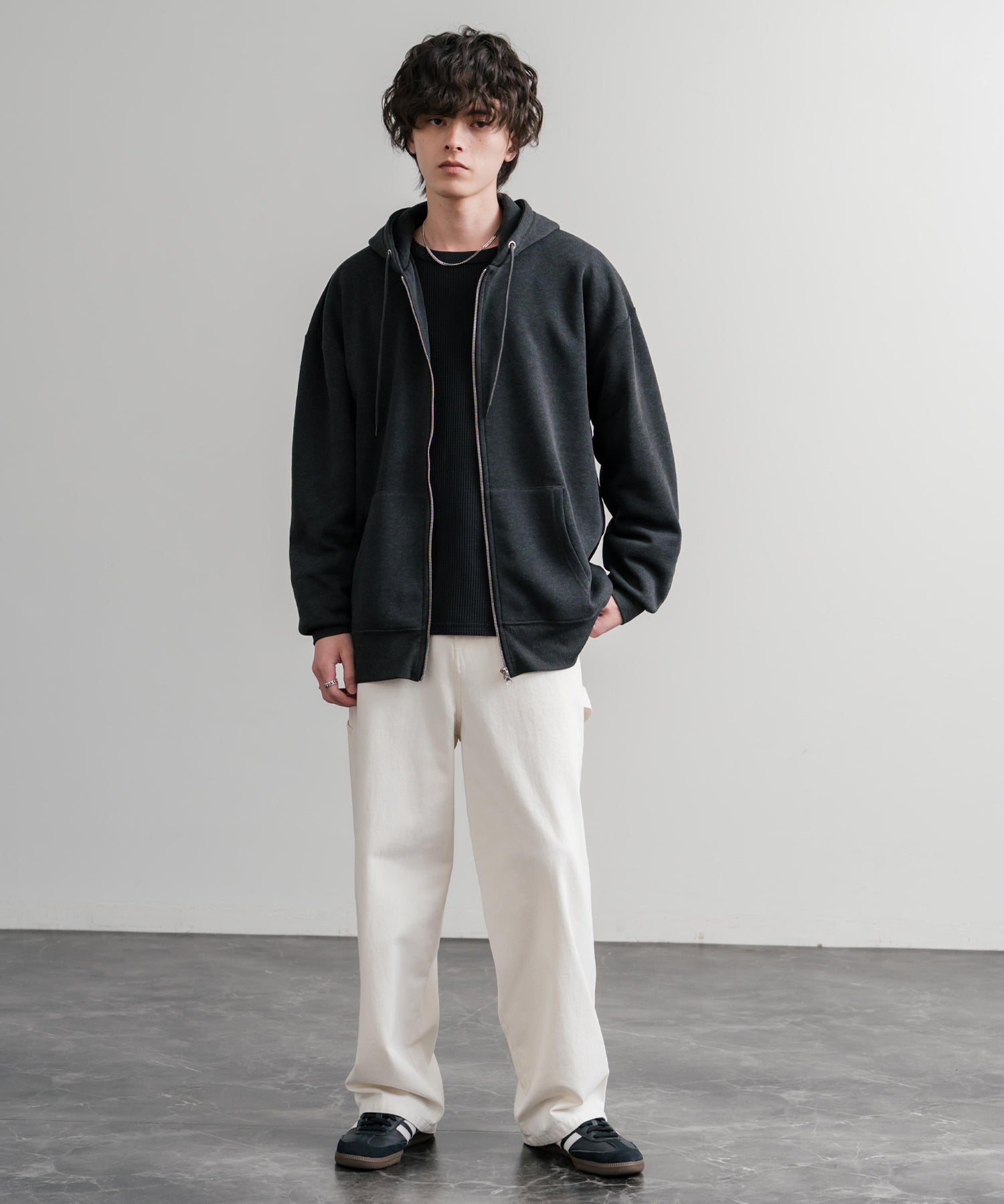 オーバーサイズ裏起毛フルジップ綿タッチパーカー 14987