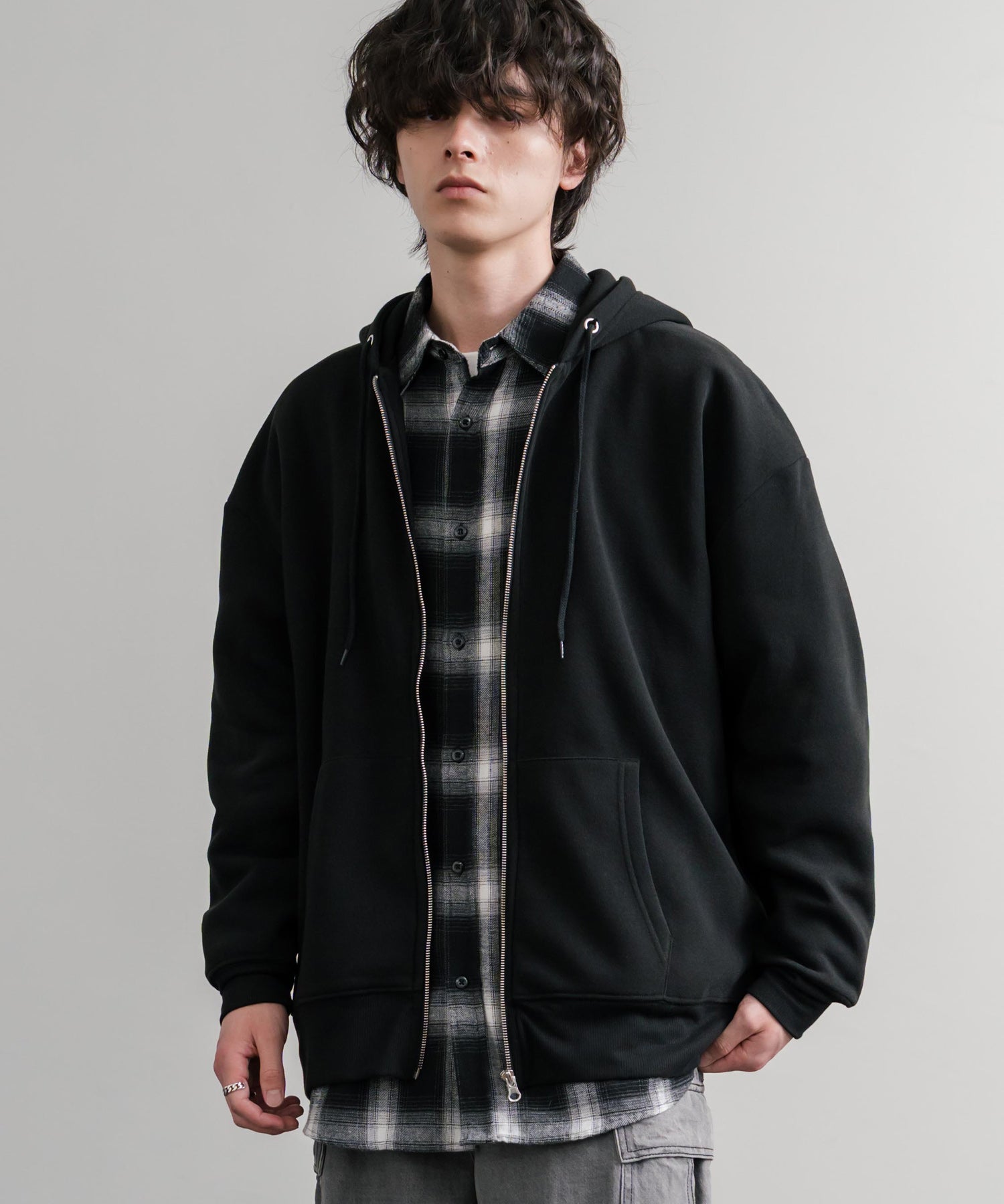 オーバーサイズ裏起毛フルジップ綿タッチパーカー 14987