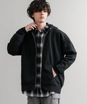 オーバーサイズ裏起毛フルジップ綿タッチパーカー 14987