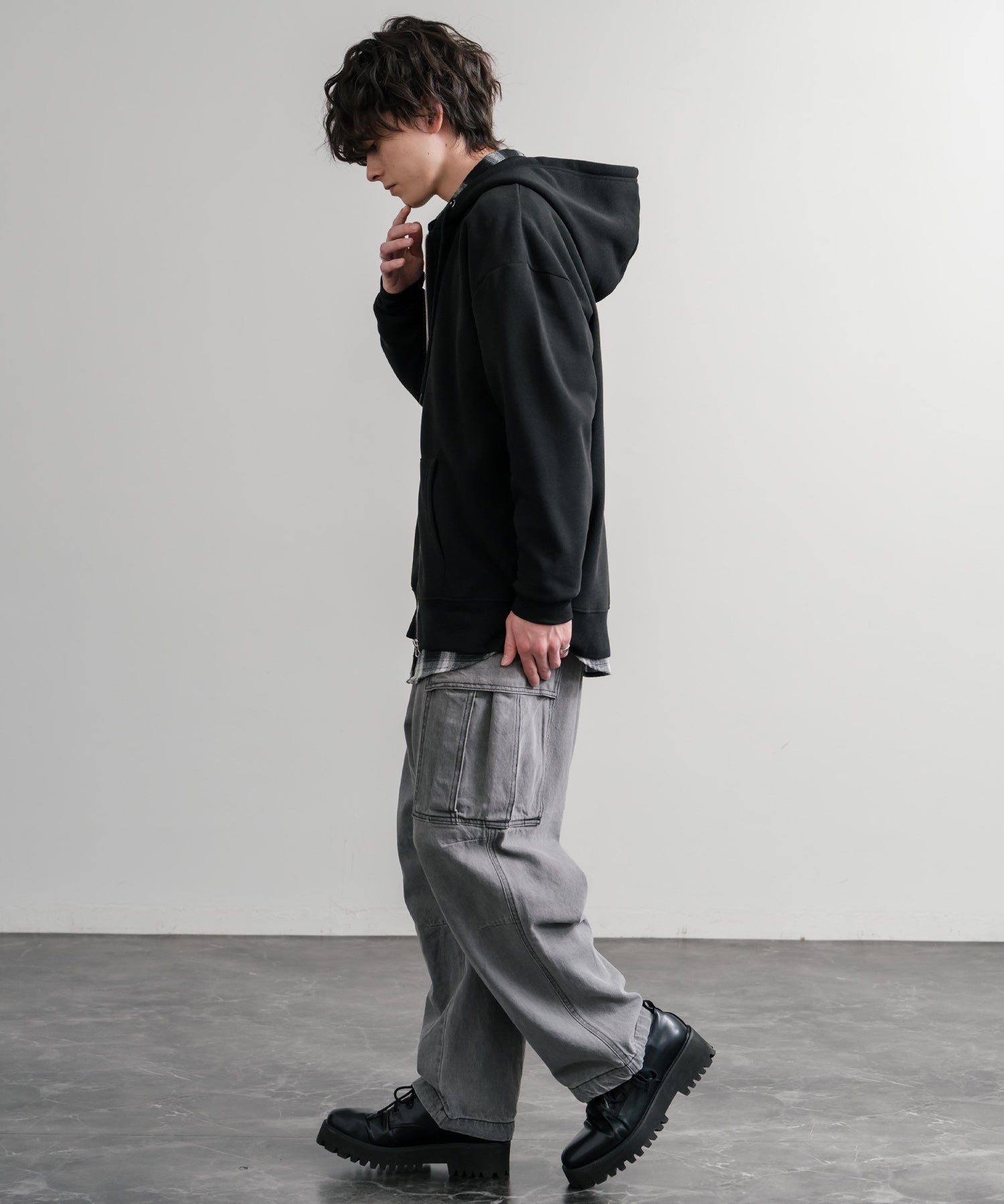 オーバーサイズ裏起毛フルジップ綿タッチパーカー 14987