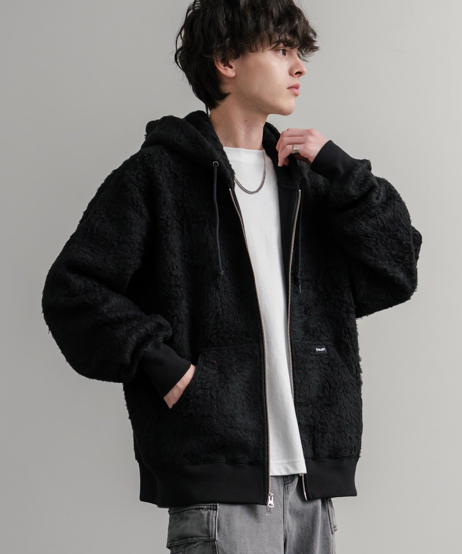 HUF ハフ CORSO HEAVYWEIGHT F/Z HOODIE オーバーサイズヘビーウェイトダブルジップボアフリースパーカー 15018