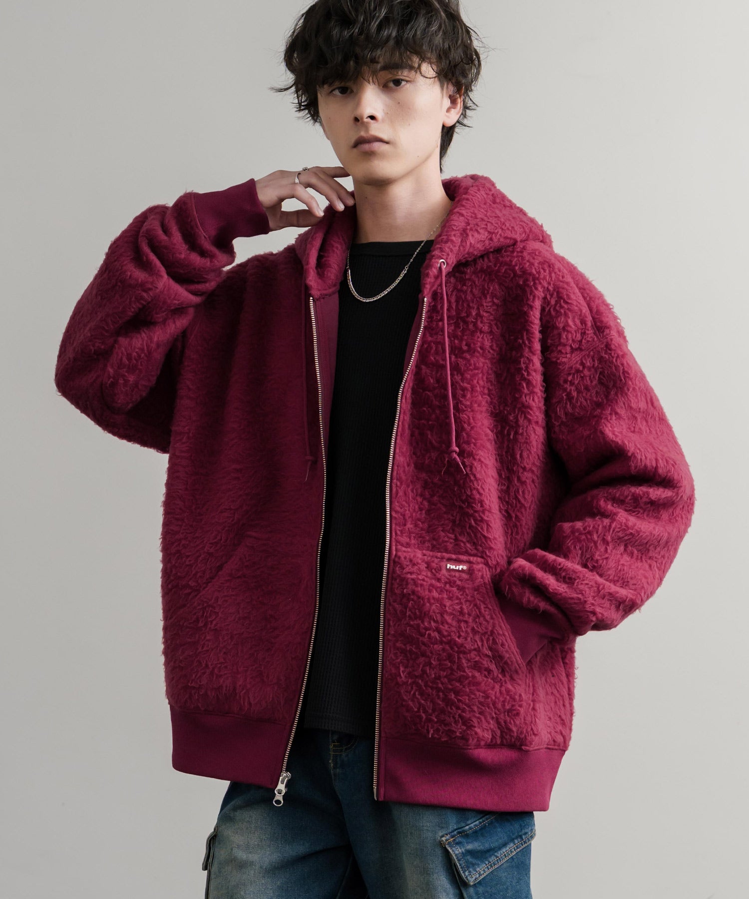 Z HOODIE オーバーサイズヘビーウェイトダブルジップボアフリースパーカー 15018