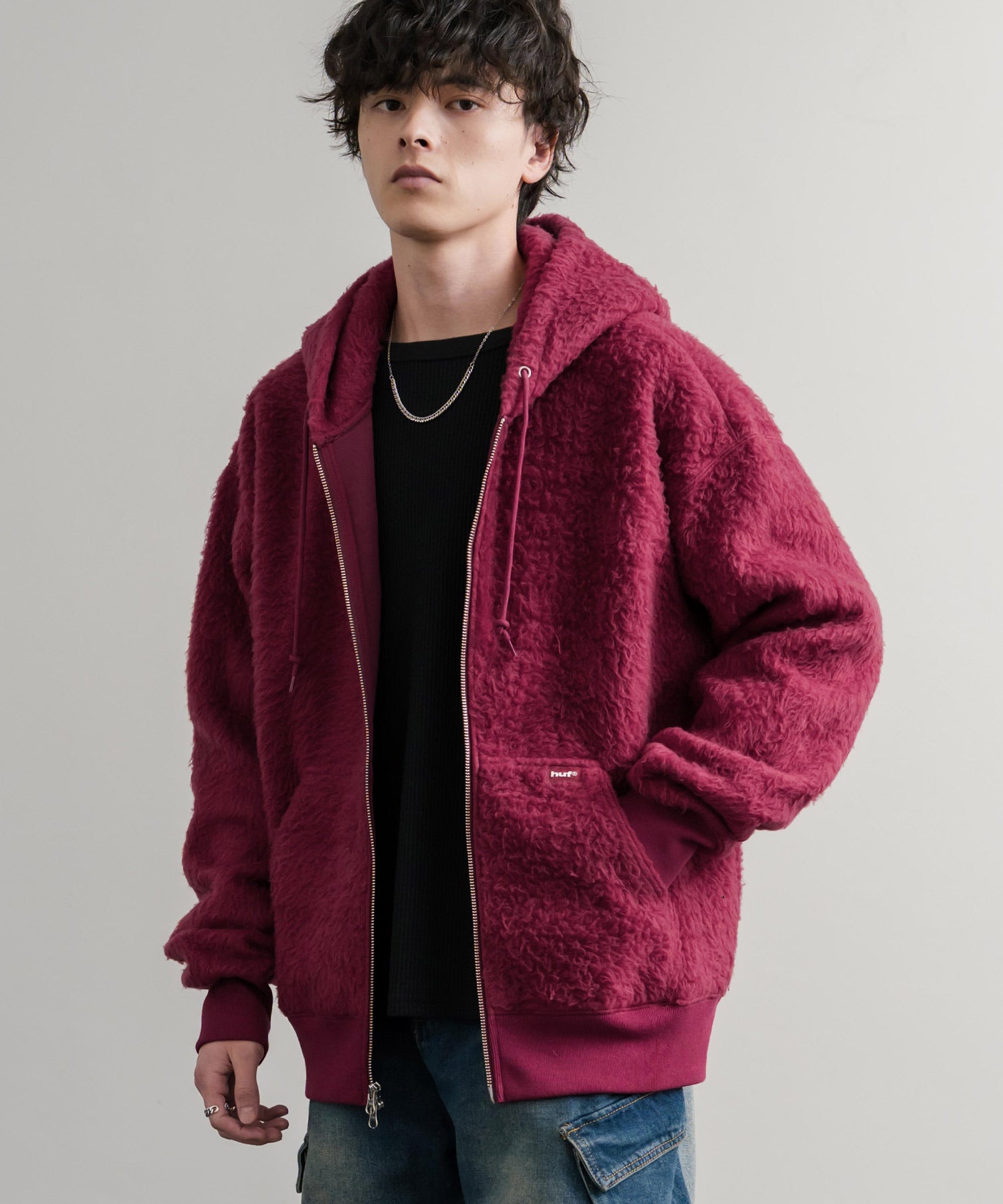 HUF ハフ CORSO HEAVYWEIGHT F/Z HOODIE オーバーサイズヘビーウェイトダブルジップボアフリースパーカー 15018