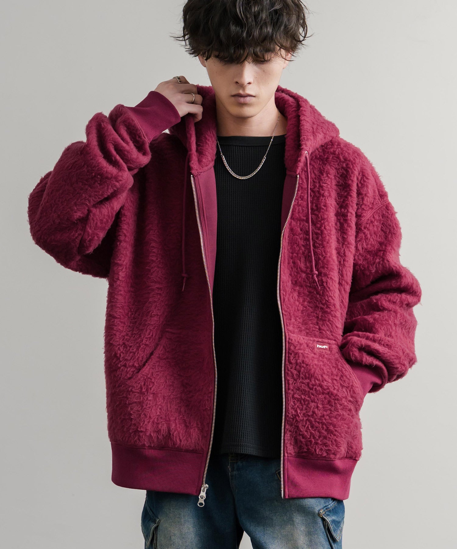 HUF ハフ CORSO HEAVYWEIGHT F/Z HOODIE オーバーサイズヘビーウェイトダブルジップボアフリースパーカー 15018