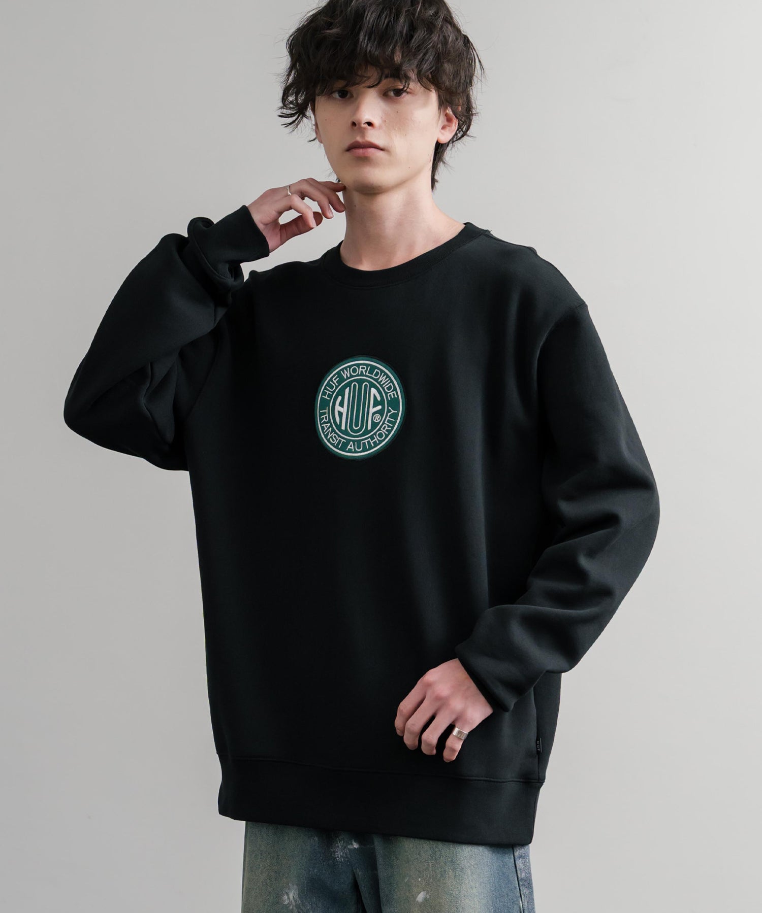 HUF ハフ TRANSIT AUTHORITY CREWNECK オーバーサイズ裏起毛トレーナースウェット	15019