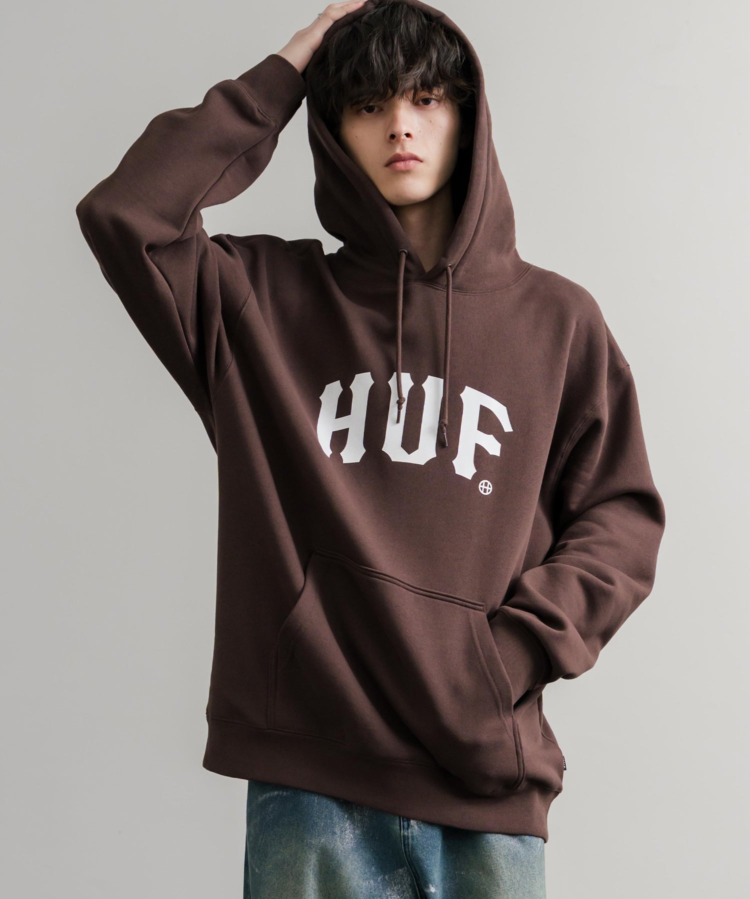 HUF ハフ ARCH P/O HOODIE オーバーサイズアーチロゴプリント裏起毛プルオーバーパーカー 15020