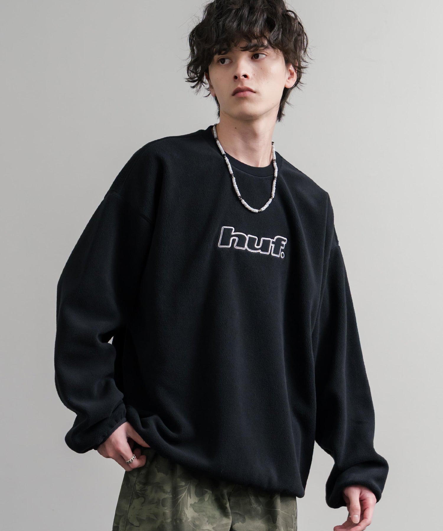 HUF ハフ H DOT POLAR FLEECE CREWNECK オーバーサイズポーラーフリースプルオーバートレーナー 15057