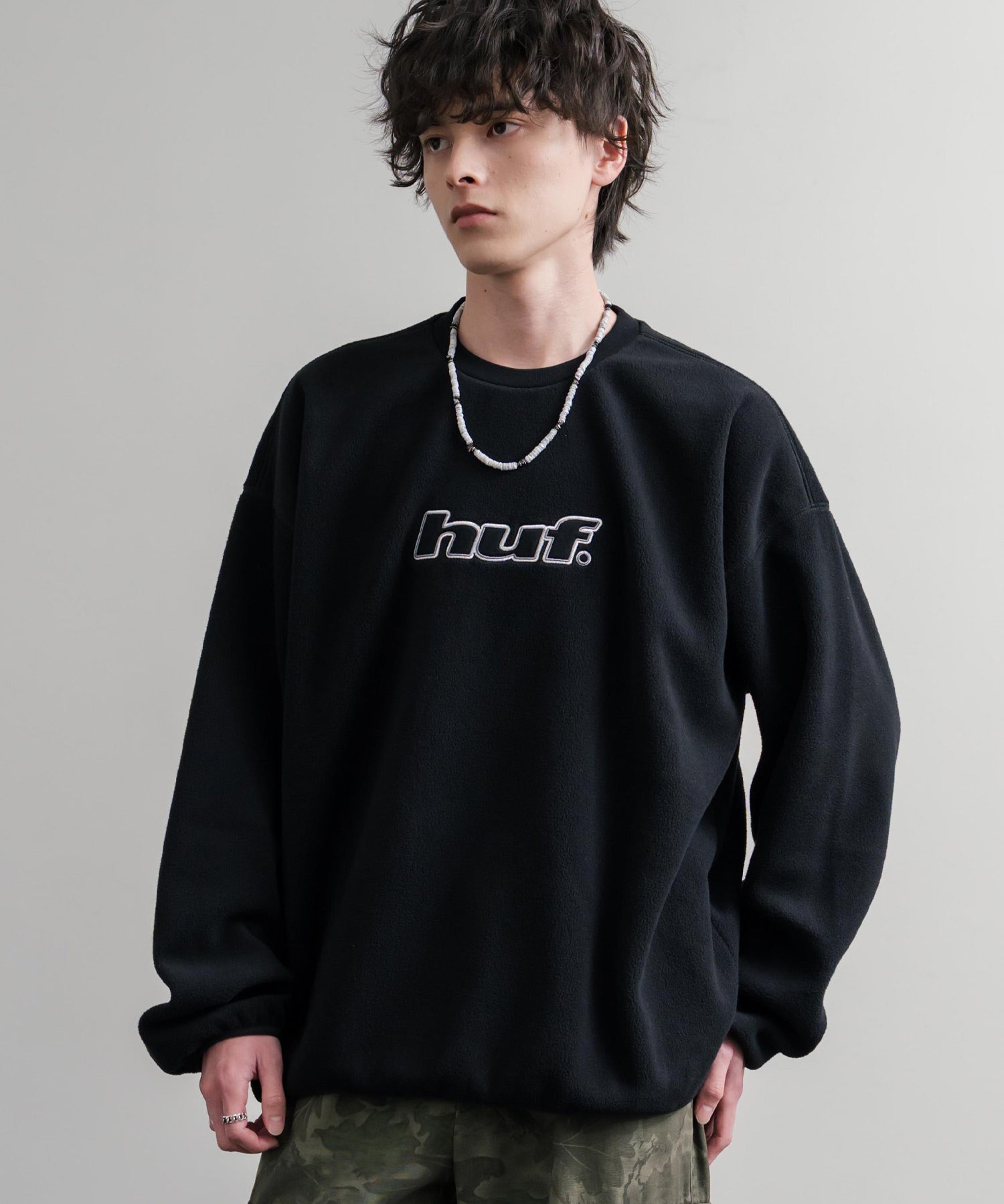 HUF ハフ H DOT POLAR FLEECE CREWNECK オーバーサイズポーラーフリースプルオーバートレーナー 15057