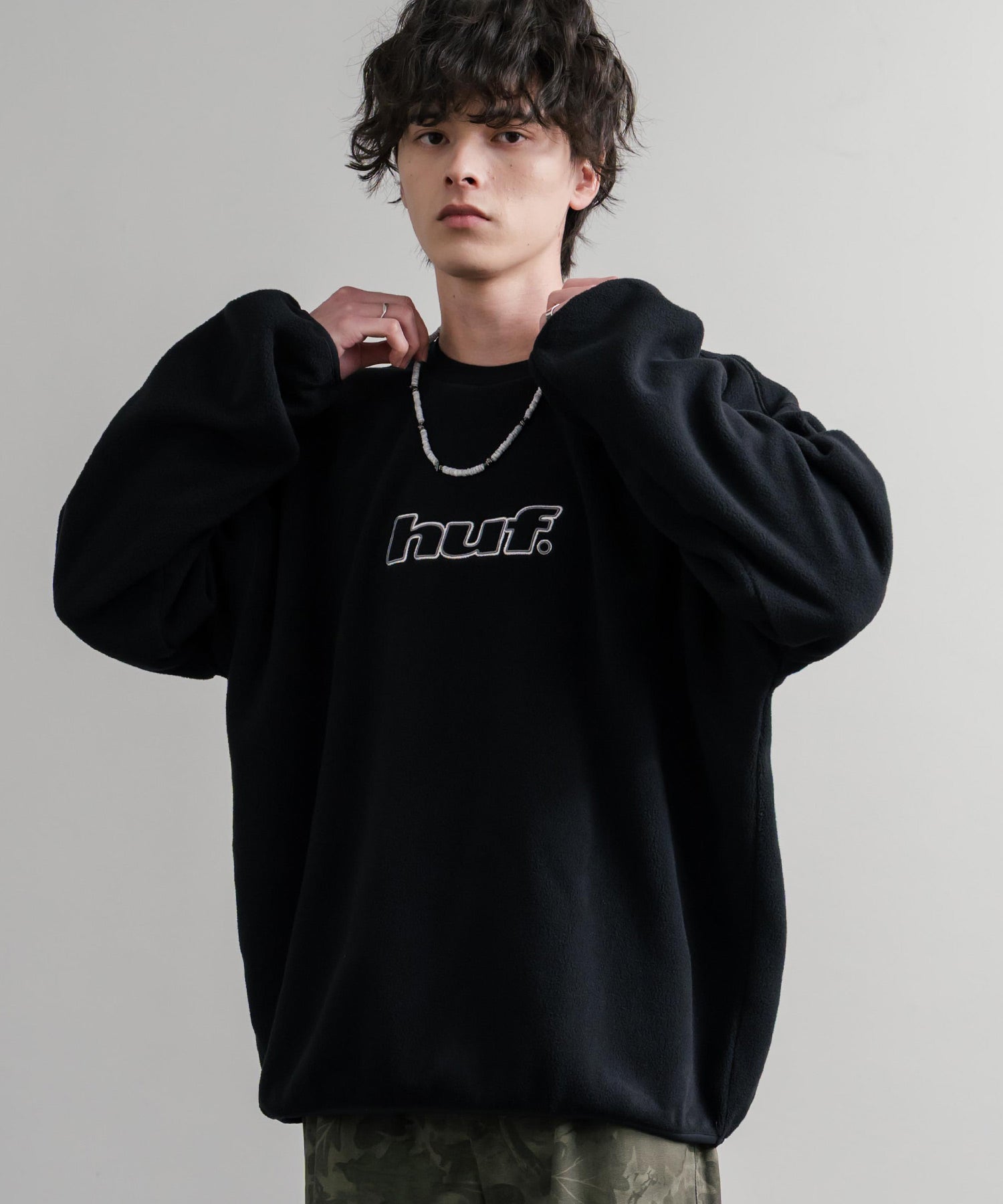 HUF ハフ H DOT POLAR FLEECE CREWNECK オーバーサイズポーラーフリースプルオーバートレーナー 15057