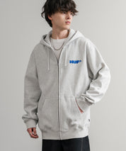 HUF ハフ ALL CAPS F/Z HOODIE オーバーサイズ裏起毛ワンポイントロゴ刺繍フルジップパーカー 15058