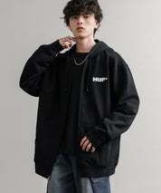 HUF ハフ ALL CAPS F/Z HOODIE オーバーサイズ裏起毛ワンポイントロゴ刺繍フルジップパーカー 15058
