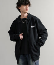 HUF ハフ ALL CAPS F/Z HOODIE オーバーサイズ裏起毛ワンポイントロゴ刺繍フルジップパーカー 15058
