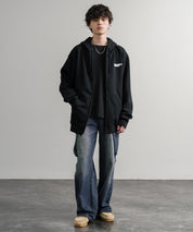 HUF ハフ ALL CAPS F/Z HOODIE オーバーサイズ裏起毛ワンポイントロゴ刺繍フルジップパーカー 15058