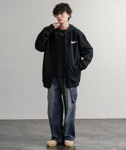 HUF ハフ ALL CAPS F/Z HOODIE オーバーサイズ裏起毛ワンポイントロゴ刺繍フルジップパーカー 15058