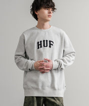 HUF ハフ ARCH APPLIQUE CREWNECK オーバーサイズ裏起毛アーチロゴアップリケ刺繍スウェットトレーナー 15059