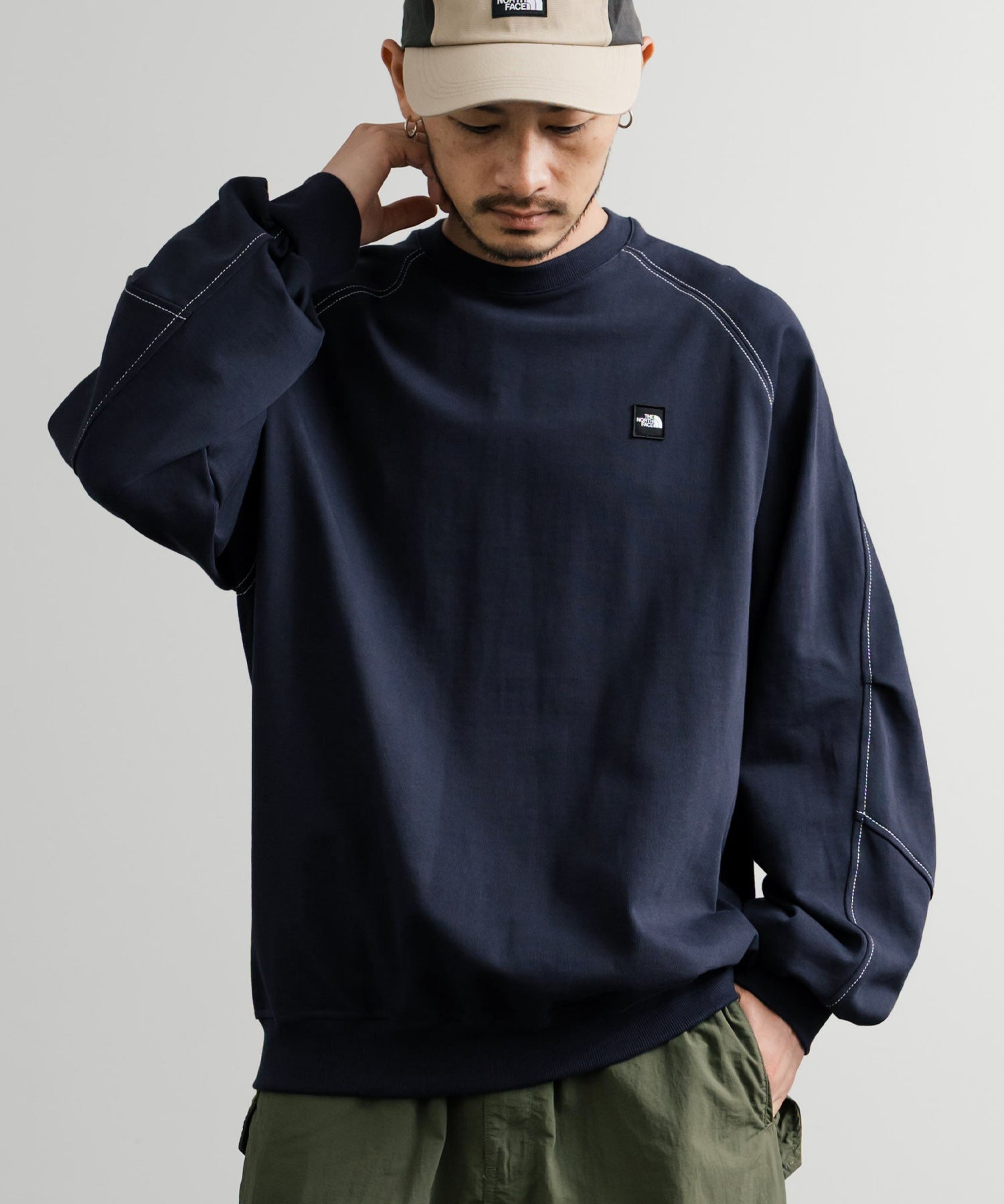 日本未展開モデル THE NORTH FACE ザ・ノースフェイス WHITE LABEL ホワイトレーベル MINI BOX STITCH SWEATSHIRTS オーバーサイズミニボックスロゴ刺繍ステッチスウェット 15064