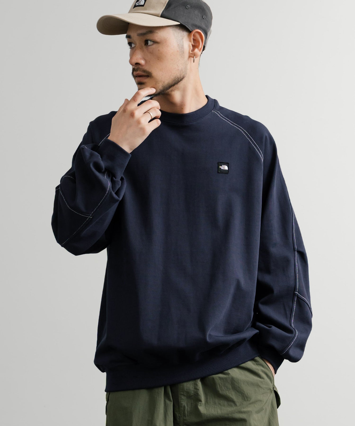 日本未展開モデル THE NORTH FACE ザ・ノースフェイス WHITE LABEL ホワイトレーベル MINI BOX STITCH SWEATSHIRTS オーバーサイズミニボックスロゴ刺繍ステッチスウェット 15064