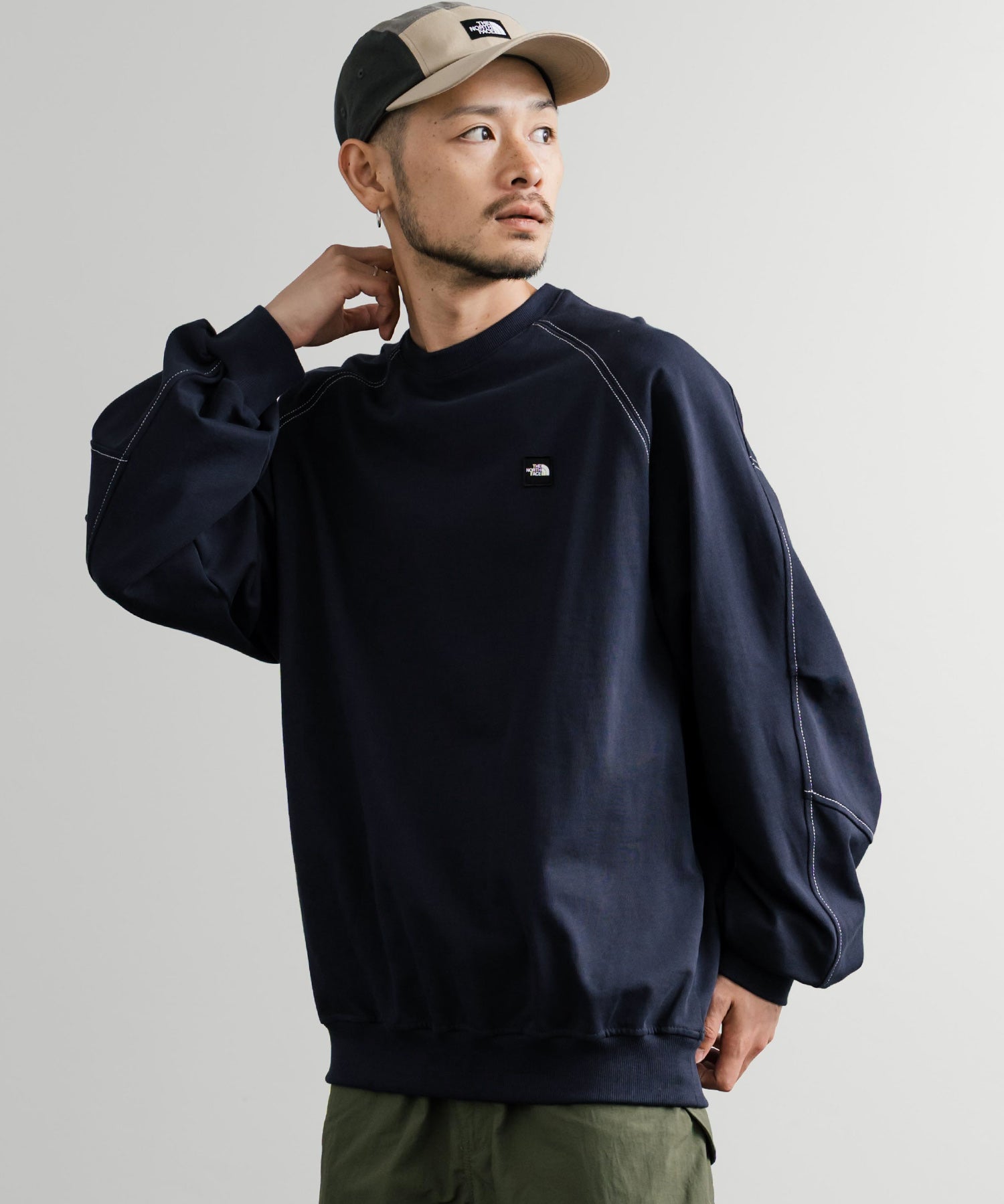 日本未展開モデル THE NORTH FACE ザ・ノースフェイス WHITE LABEL ホワイトレーベル MINI BOX STITCH SWEATSHIRTS オーバーサイズミニボックスロゴ刺繍ステッチスウェット 15064