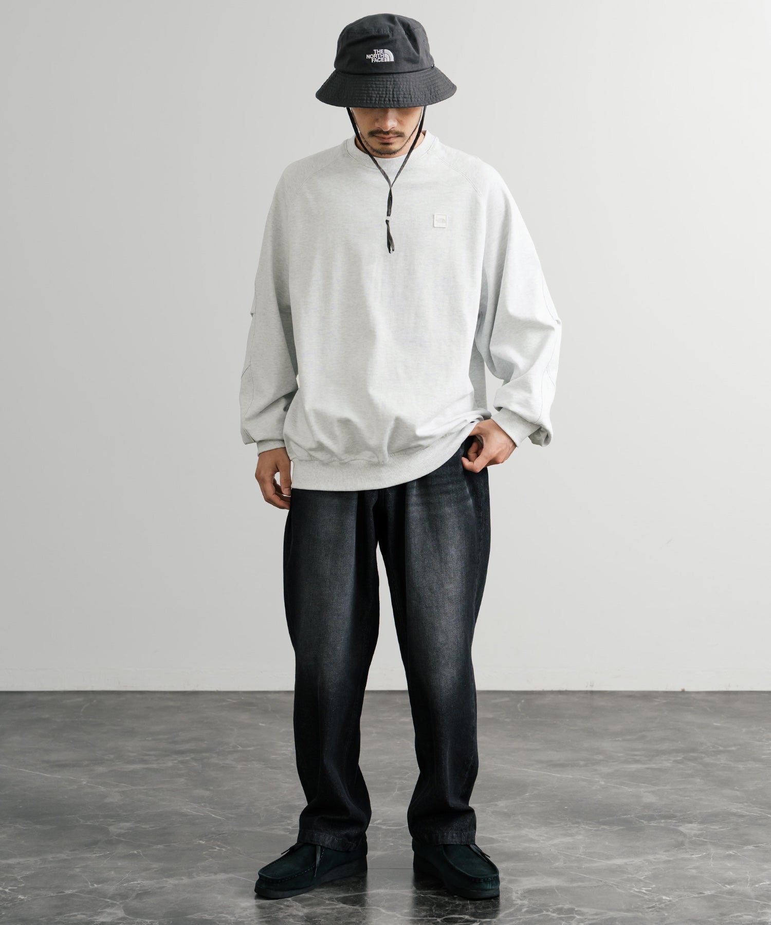 日本未展開モデル THE NORTH FACE ザ・ノースフェイス WHITE LABEL ホワイトレーベル MINI BOX STITCH SWEATSHIRTS オーバーサイズミニボックスロゴ刺繍ステッチスウェット 15064