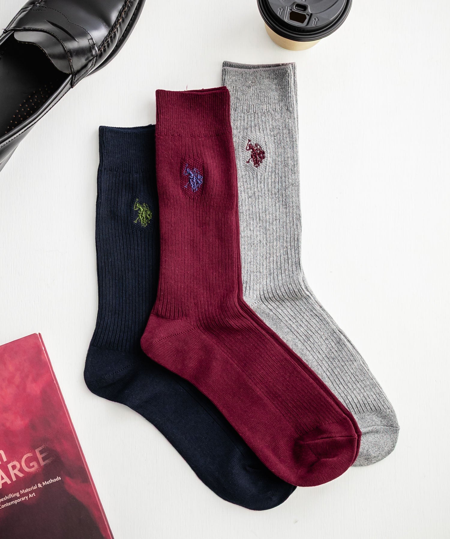 U.S. POLO ASSN. ユーエスポロアッスン ワンポイントロゴ刺繍3足アソートクルー丈ソックス 15069